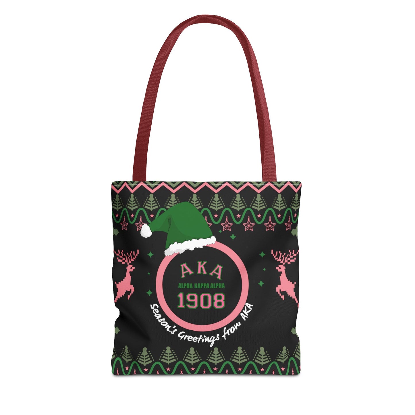 AKA Pink & Green Holiday Tote Bag, All-Over Print, Pretty Girls Gift Bag, Christmas Tote