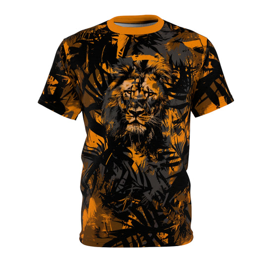 Men's Urban Lion Luxury T-Shirt, Bold Black & Orange Graphic Tee, Breathable Summer Streetwear, Perfect Gift for Men