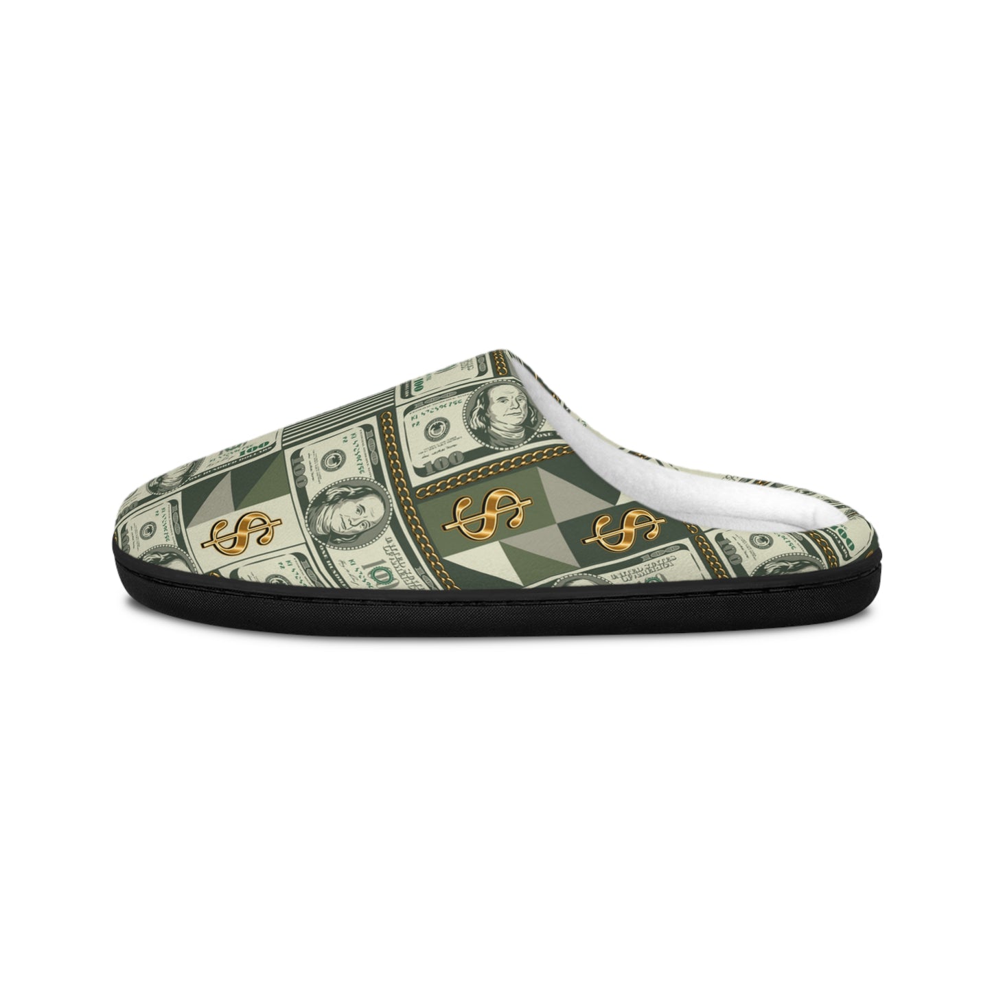 Money Print Mens House Slippers, Anti Skid Mens Money Manifestation House Shoes