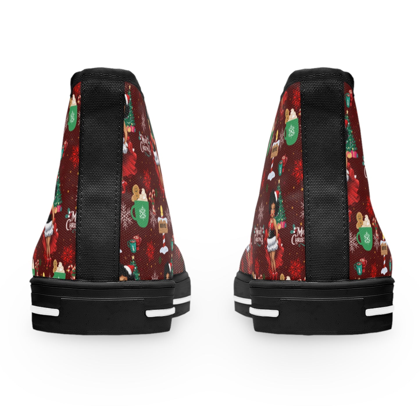 Black Mrs. Claus Women's HighTop Christmas Sneakers, Mrs. Claus Christmas Apparel