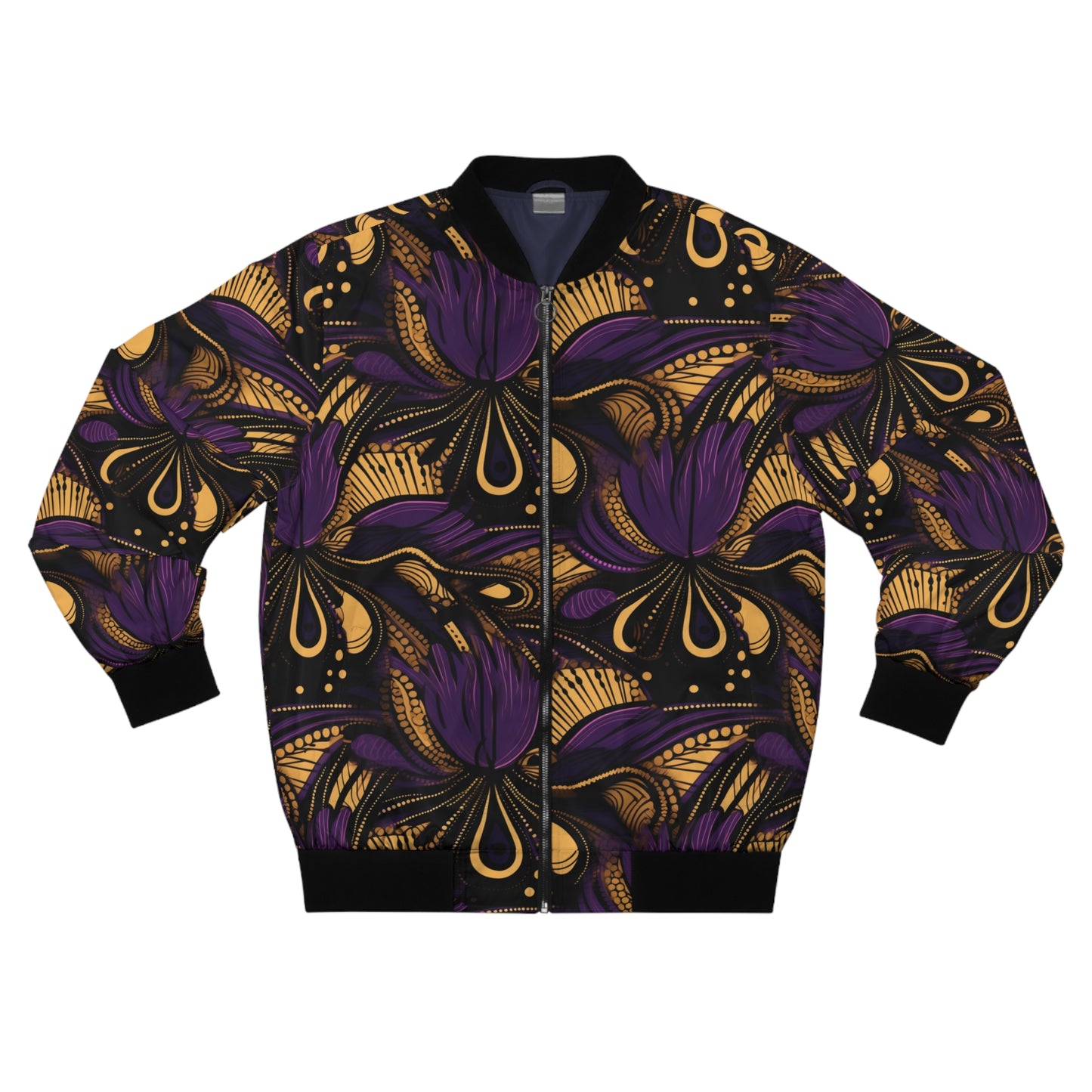 Purple & Gold African Print Men's Bomber Jacket, Tribal Print Mens Jacket, Ankara Print MensWear