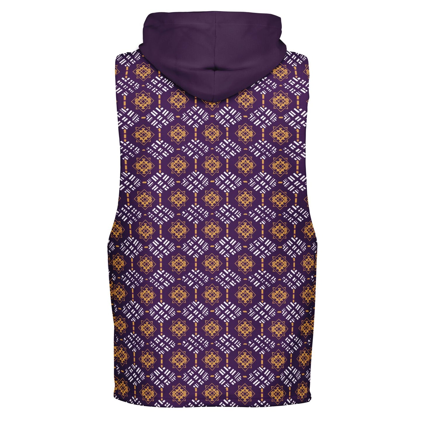 Omega Psi Phi Colors African Print Athletic Drop Armhole Hoodie, Men's Purple & Gold Athletic Ethnic  Print Workout Pull Over Gear