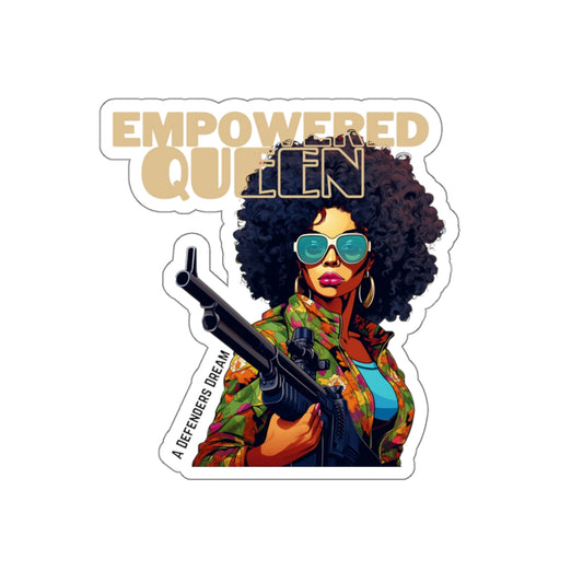 Empowered Black Queen Vinyl Sticker - Bold Pro-2A, Feminist Decor, Self-Defense Advocacy, Glossy Finish, Indoor Use