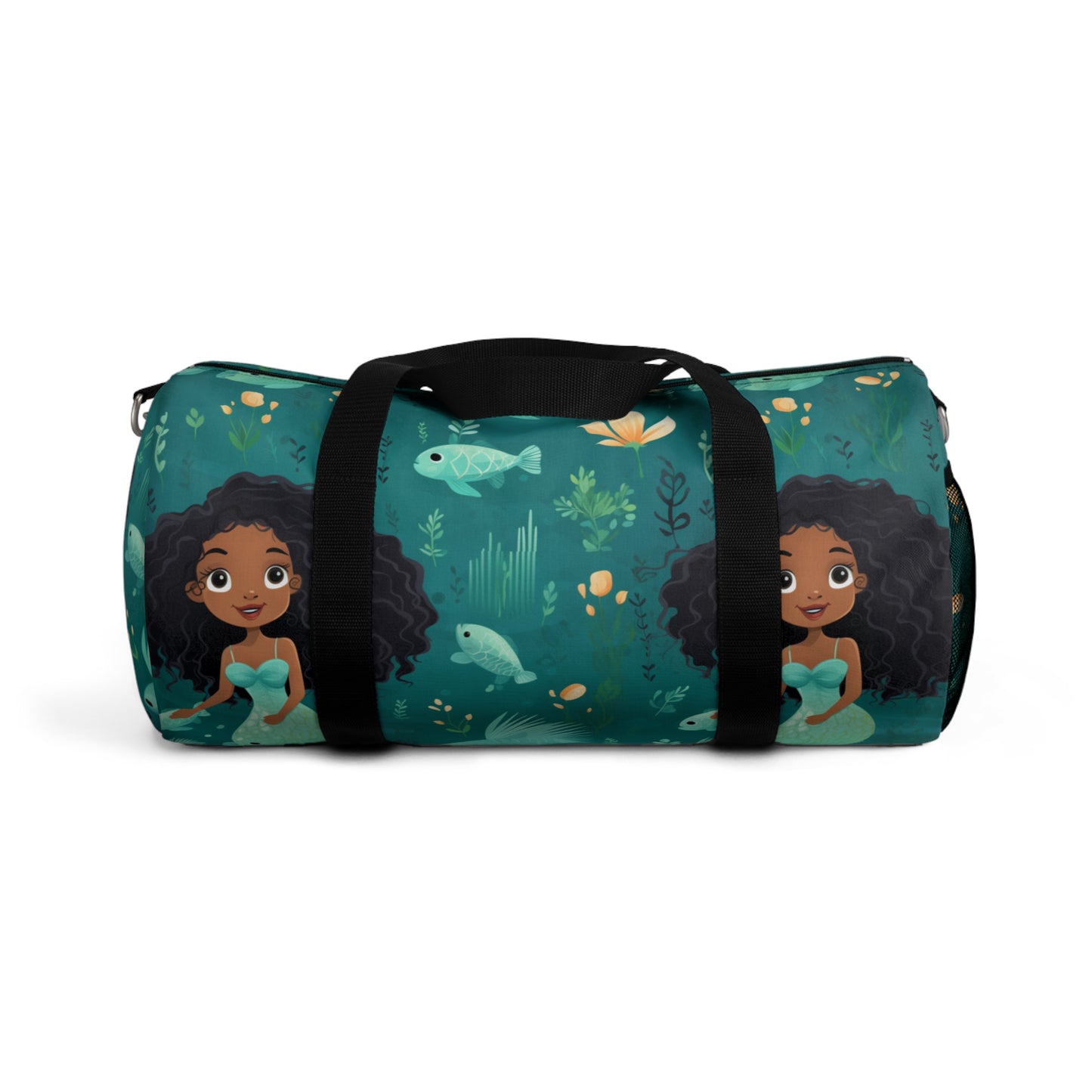 Under The Sea Black Girl Mermaid Print Duffle Bag, African American Mermaid Overnight Bag