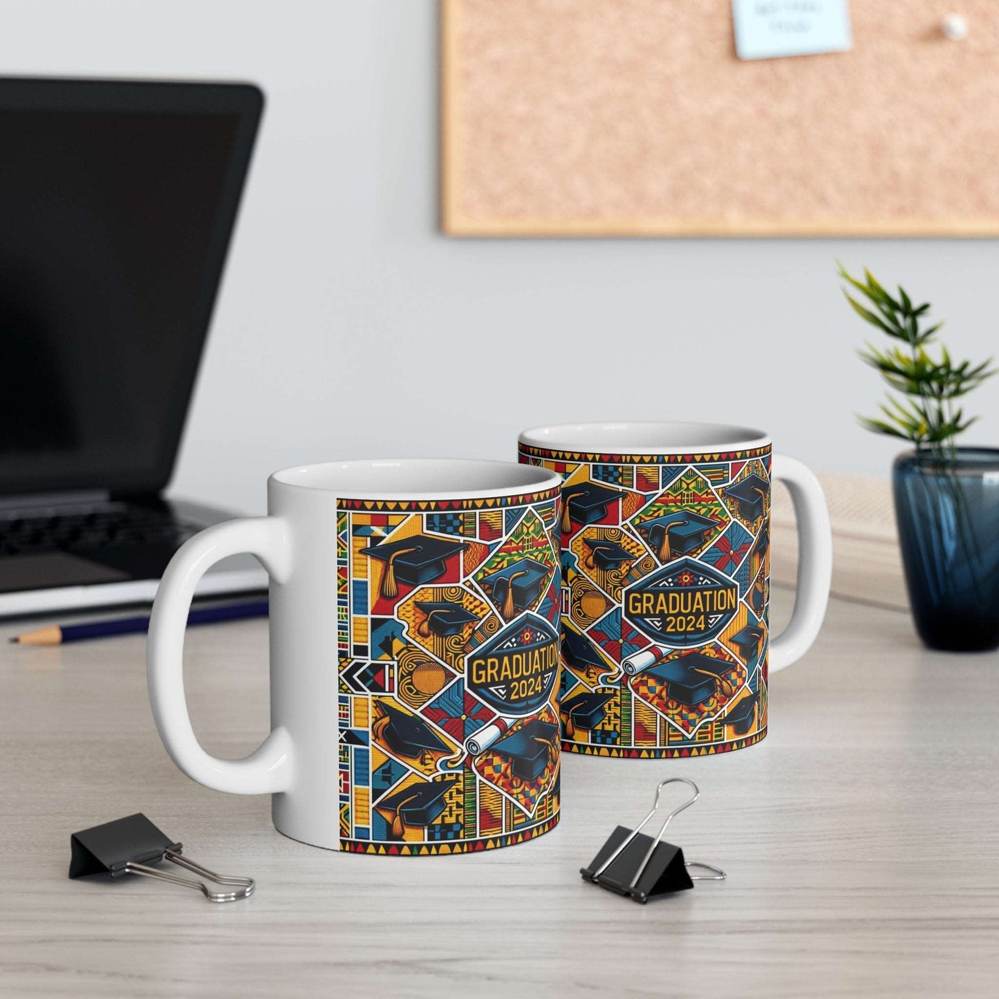 African Kente Cloth Print Class of 2024 Coffee Mug, Tribal Print Senior Graduation Cup