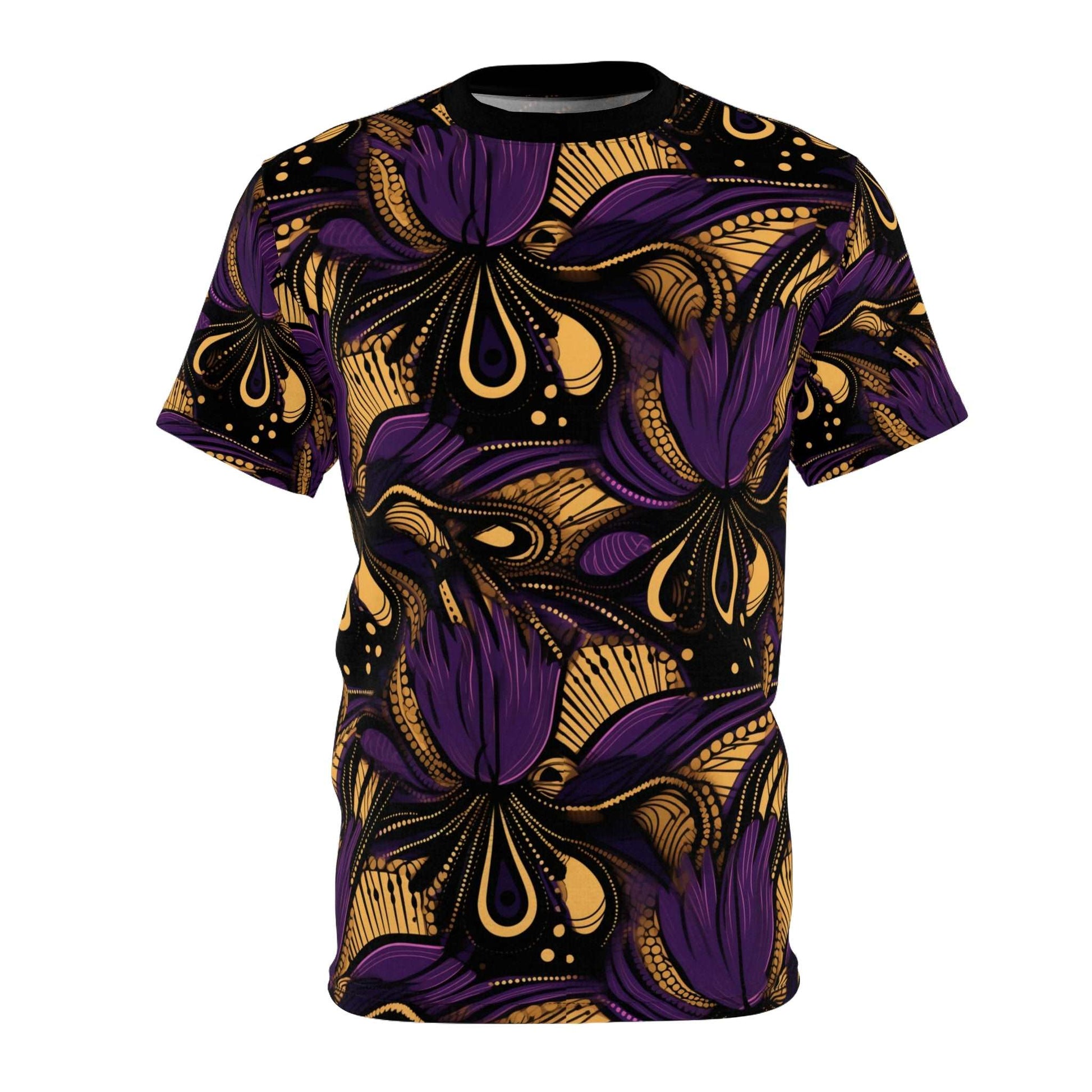 African Wax Print Ankara T-Shirt,  Purple, Gold, Black Ankara African Print Shirt