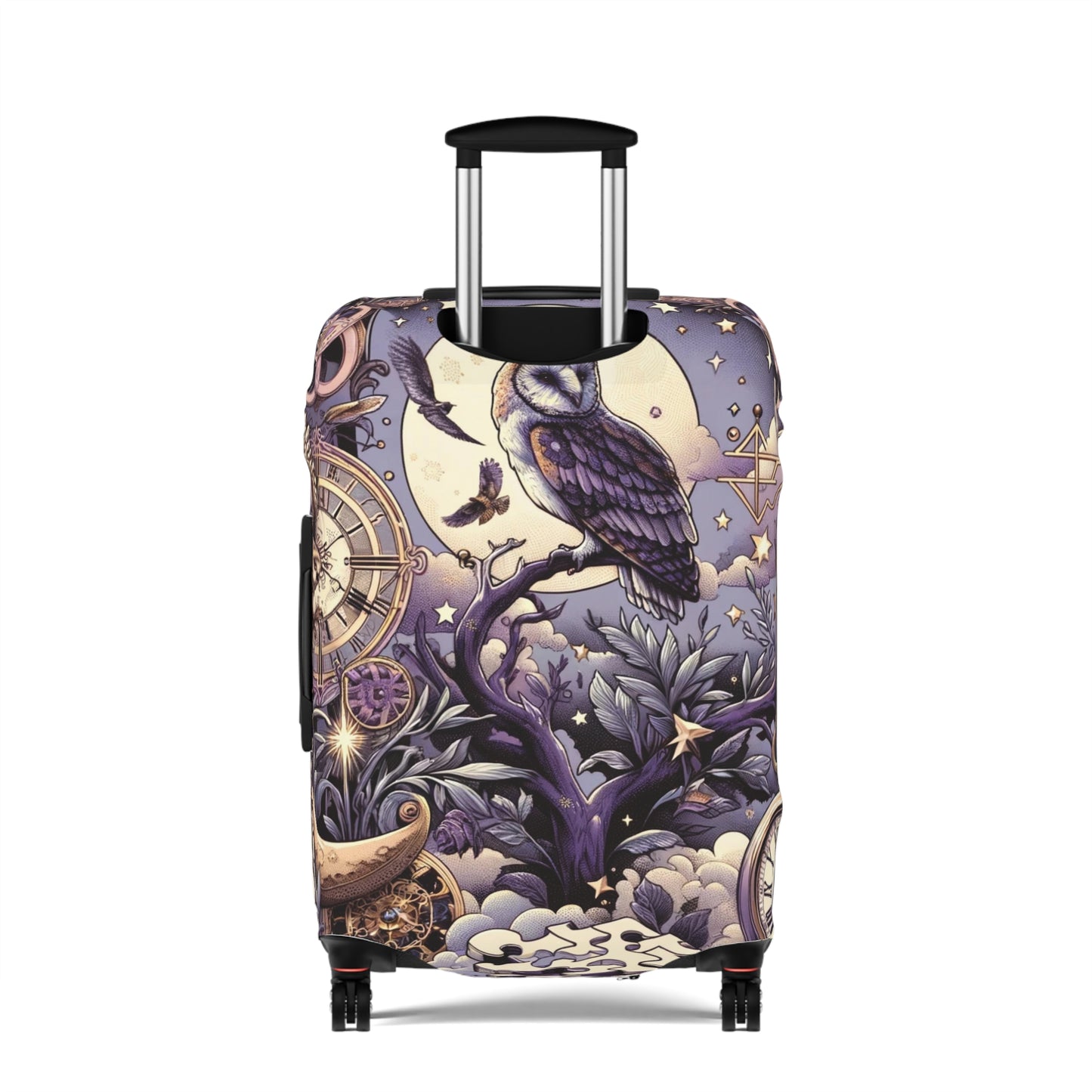 Enchanted Owl and Celestial Bodies Suitcase Cover, Magical Themed Luggage Protector