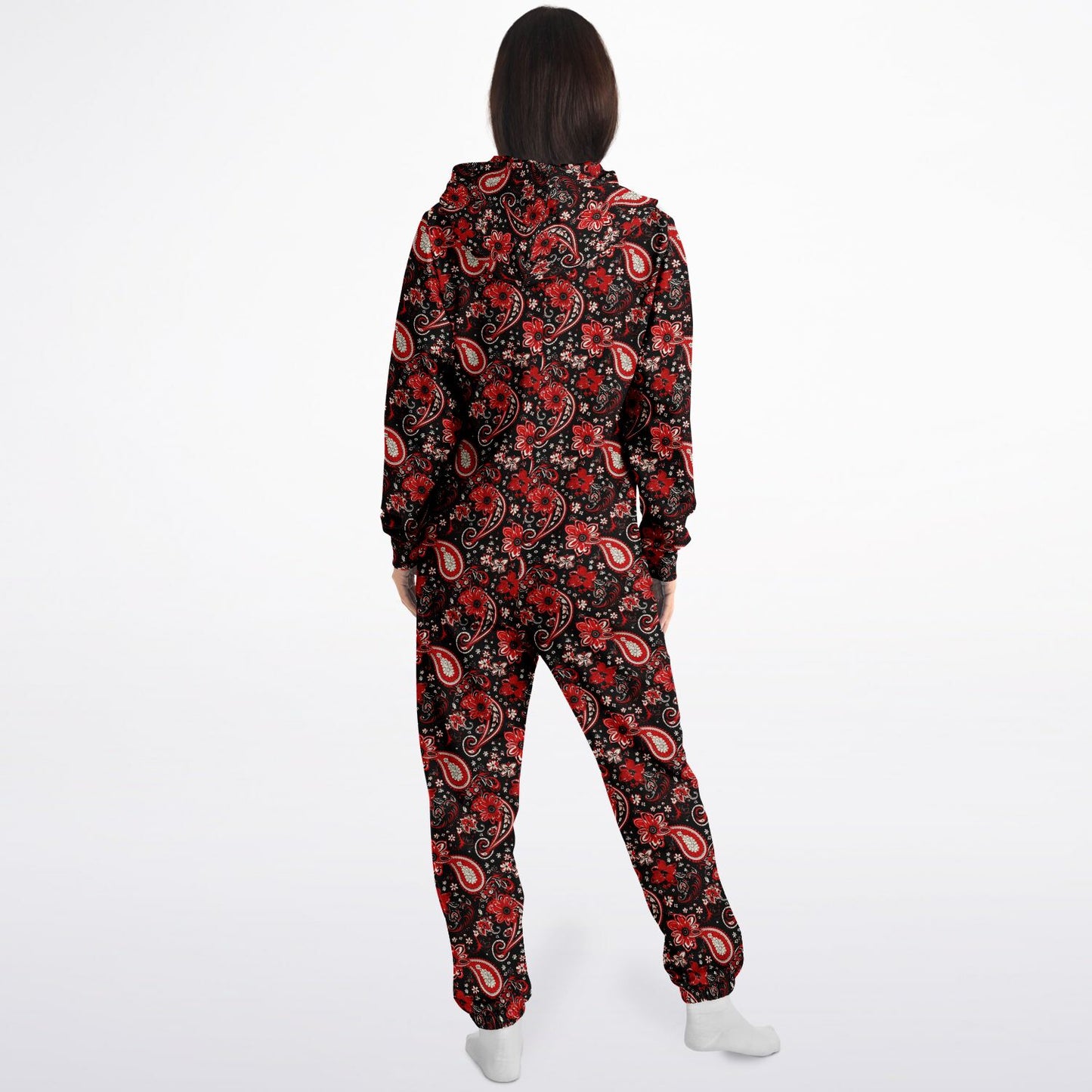 Red Paisley Pattern Jumpsuit | Vintage Red Paisley Unisex Pajamas | Plus Size Loungewear | Big & Tall Loungewear