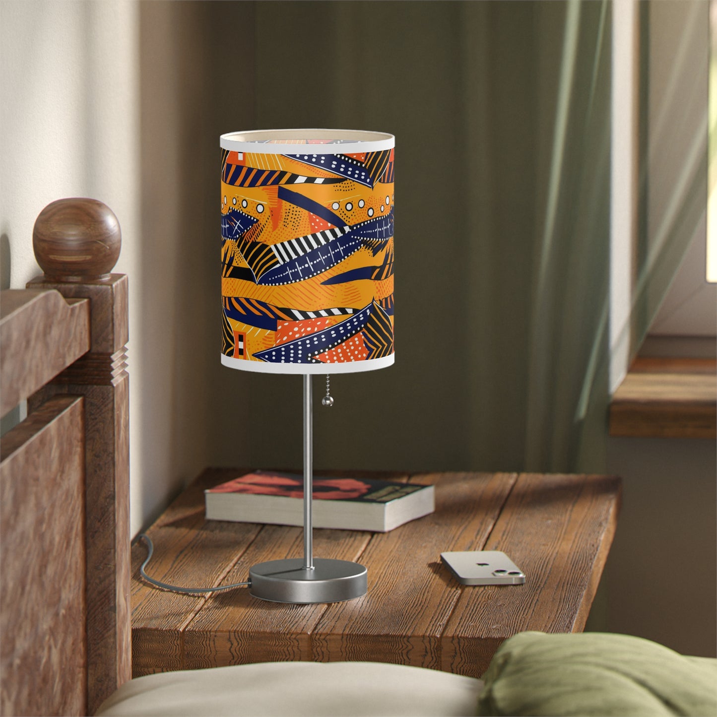 African Kente Print Table Lamp, Multicolor Mudcloth Design Lighting