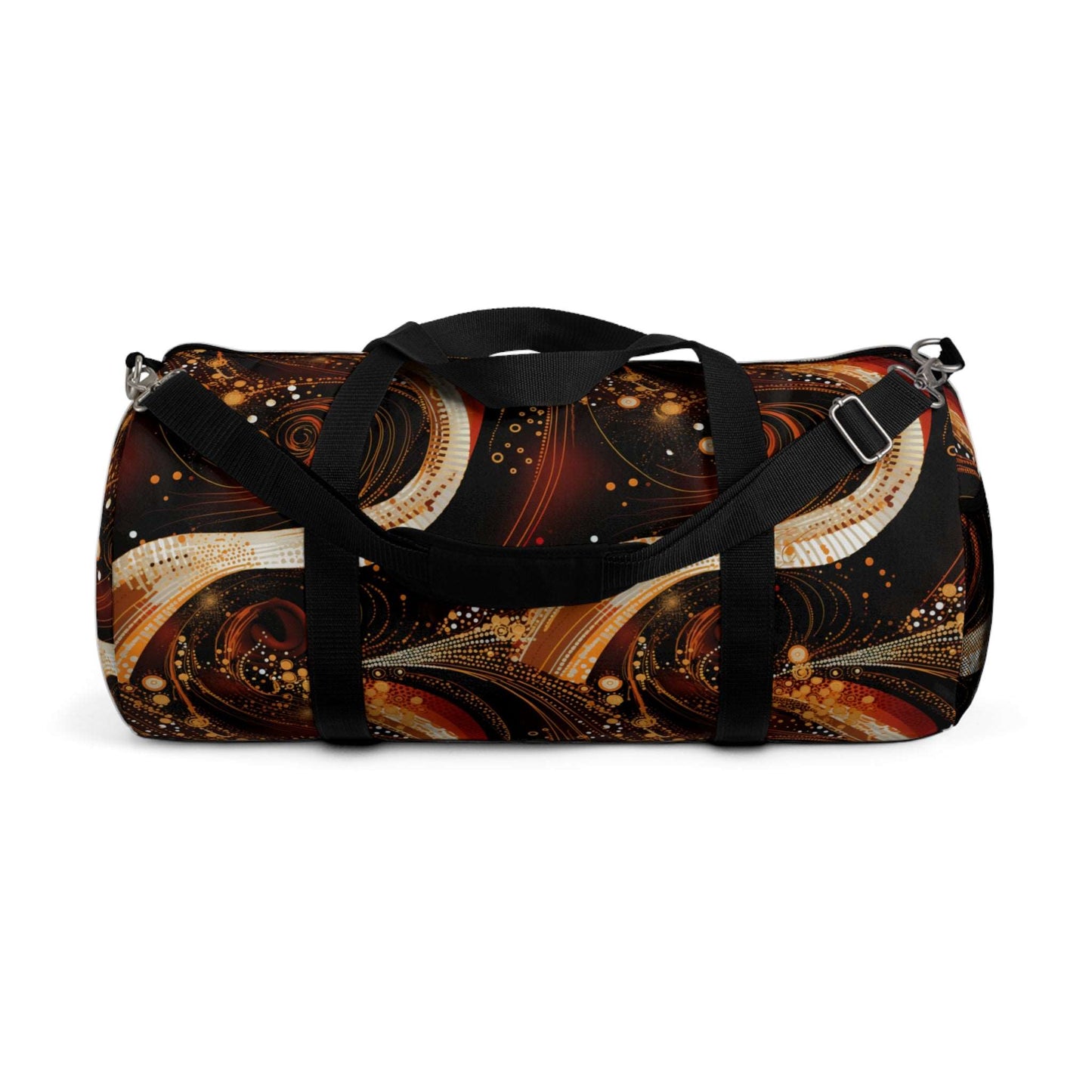 Black & Gold African Print Duffle Bag, Modern Abstract Pattern in Dark Orange and White Gym Bag