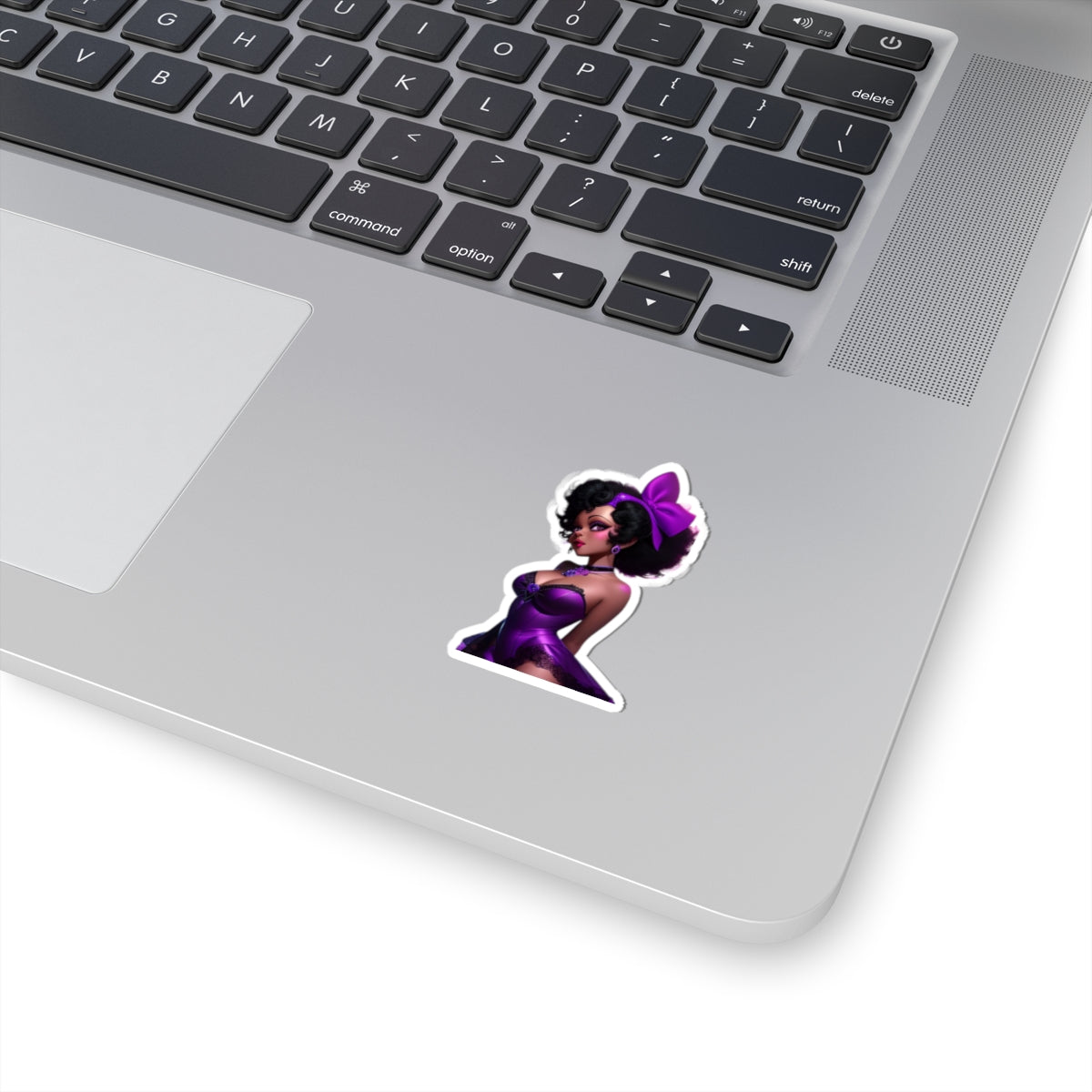 Black Woman Pin-Up Girl Sticker, Sexy Black Woman in Purple Lingerie Sticker