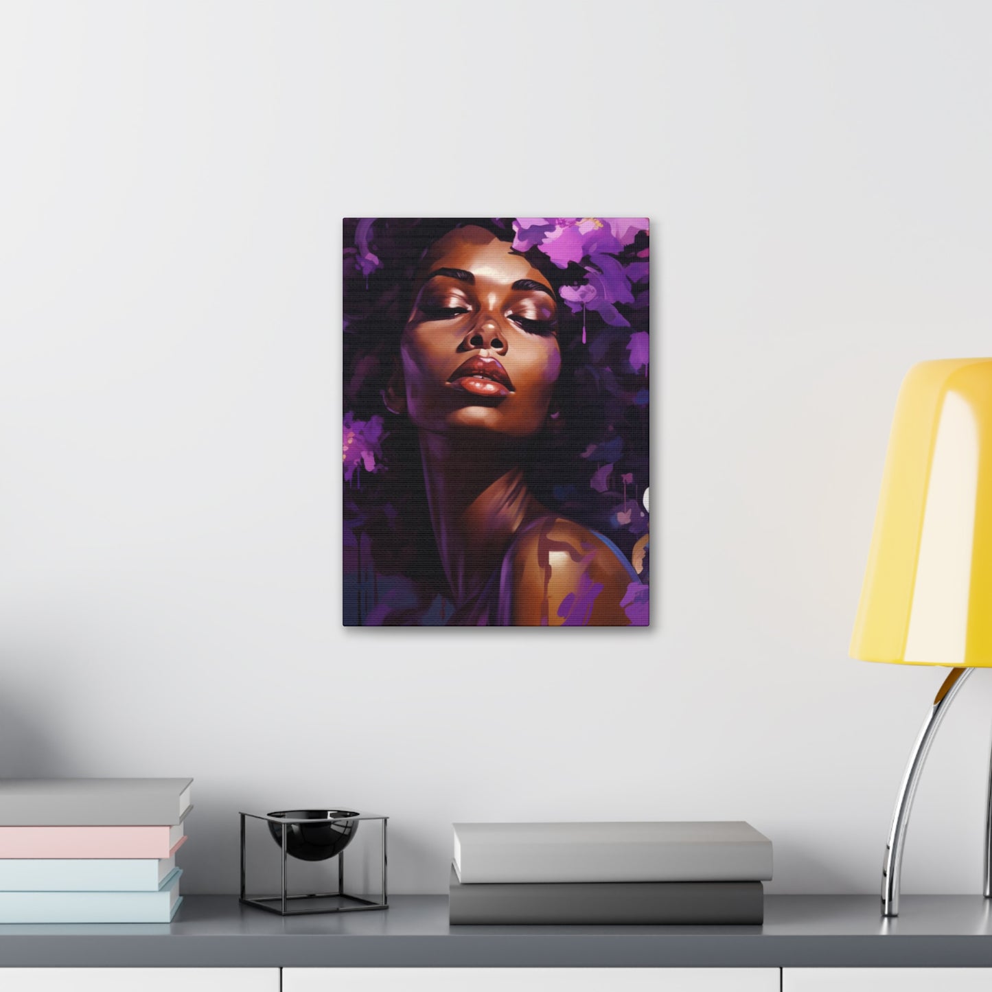 African Woman Stretched Canvas Print - Art Nouveau Purple Decor Canvas Poster