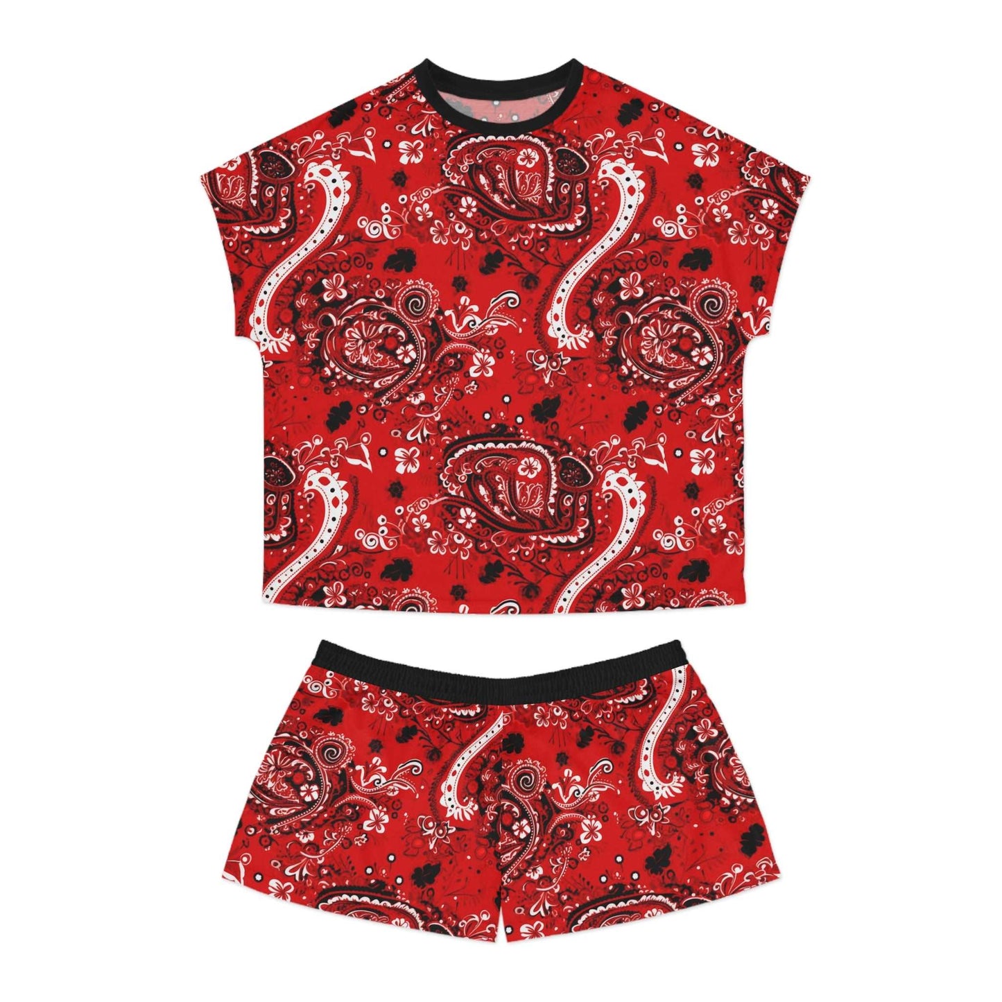 Biomorphic Red Bandana Print Women's Pajamas Two-Piece Set