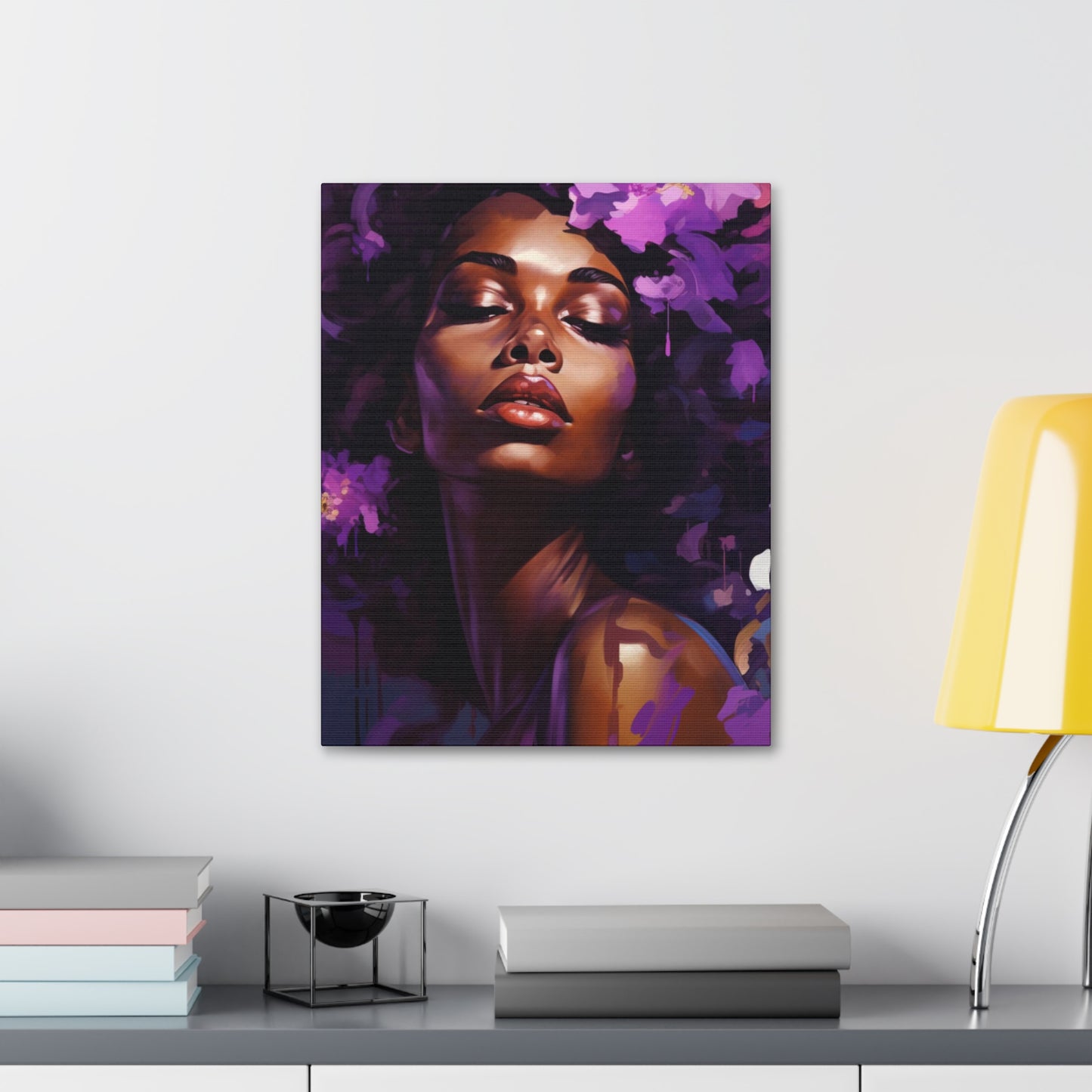 African Woman Stretched Canvas Print - Art Nouveau Purple Decor Canvas Poster