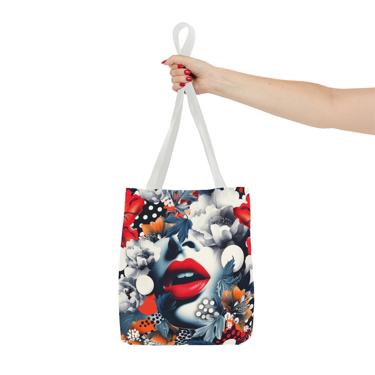 Artistic Floral High Fashion Tote Bag, Modern Polka Dot Carryall