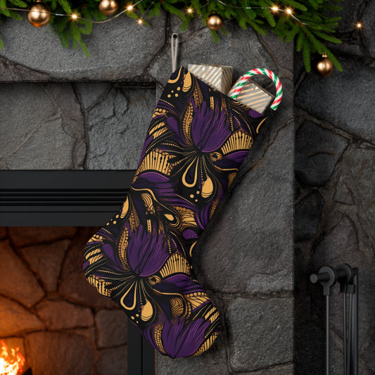 Regal Radiance: Gold & Purple Colorblock African Print Holiday Stocking  - Ships Free