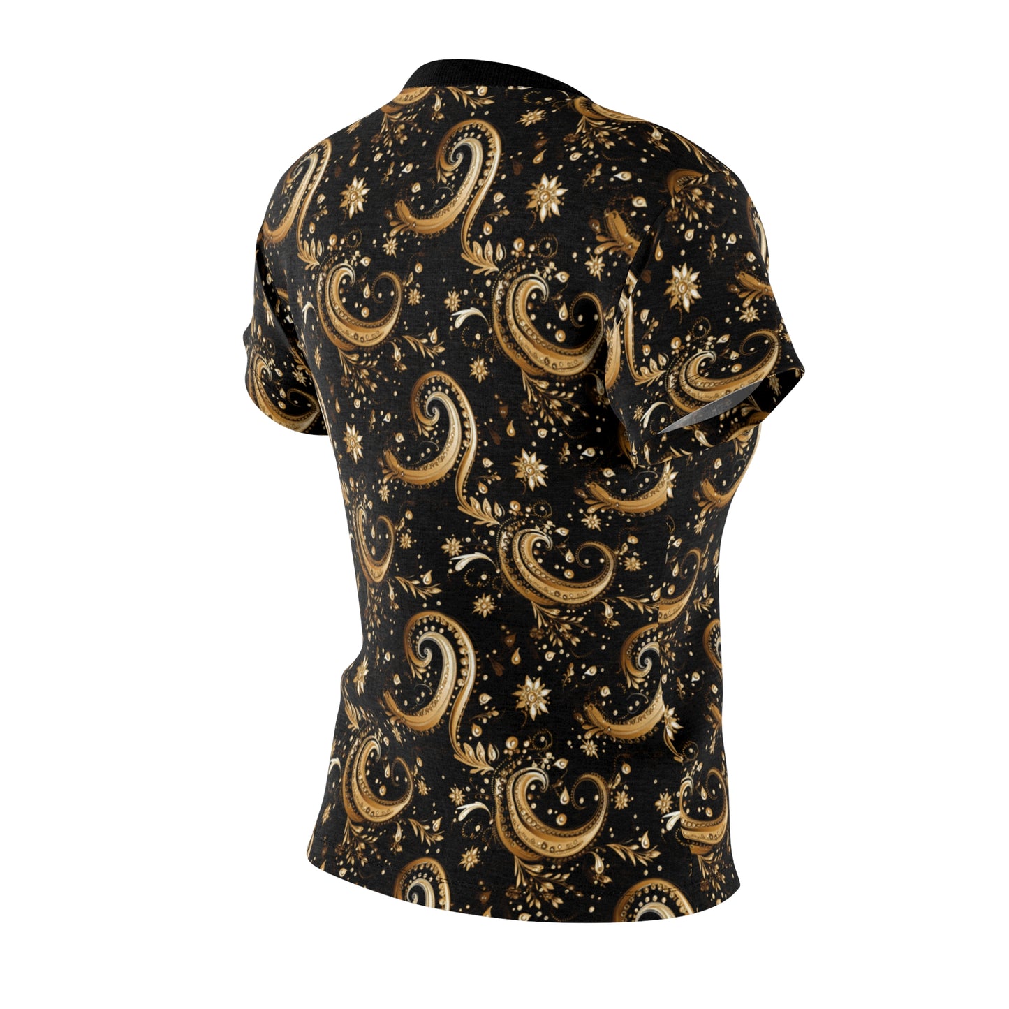 Black & Gold Paisley Print Elegant Women's Cut Top, Black and Gold Bandana Print Luxury Top