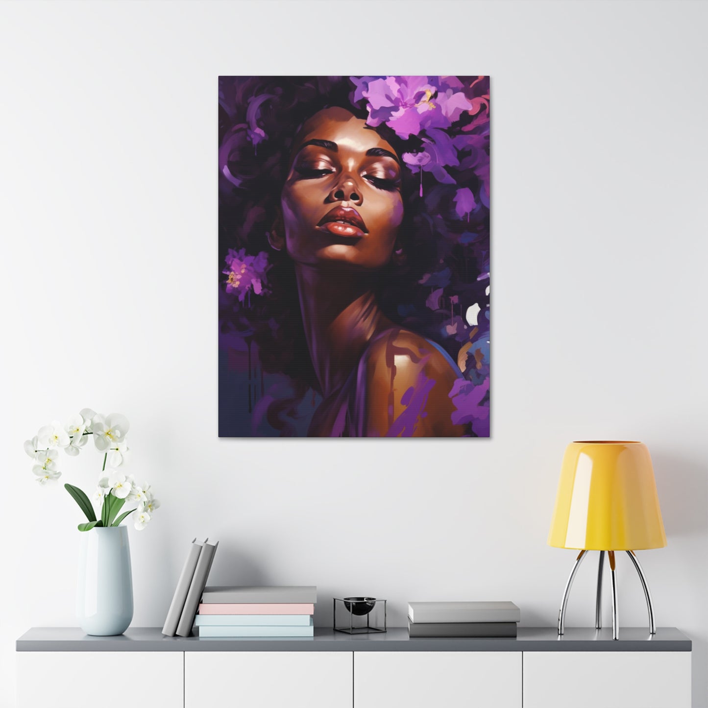 African Woman Stretched Canvas Print - Art Nouveau Purple Decor Canvas Poster