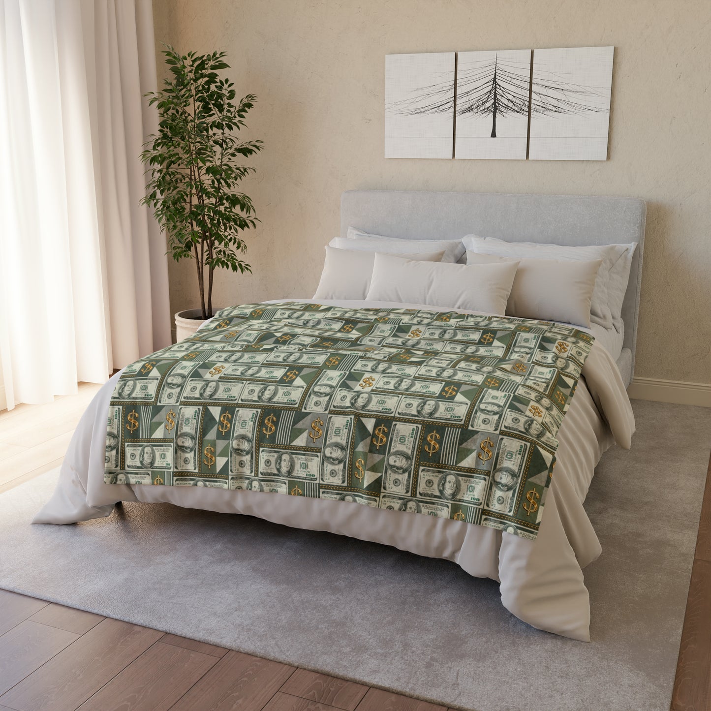 Money Pattern Print Throw Cover, Money Manifestation Home Decor