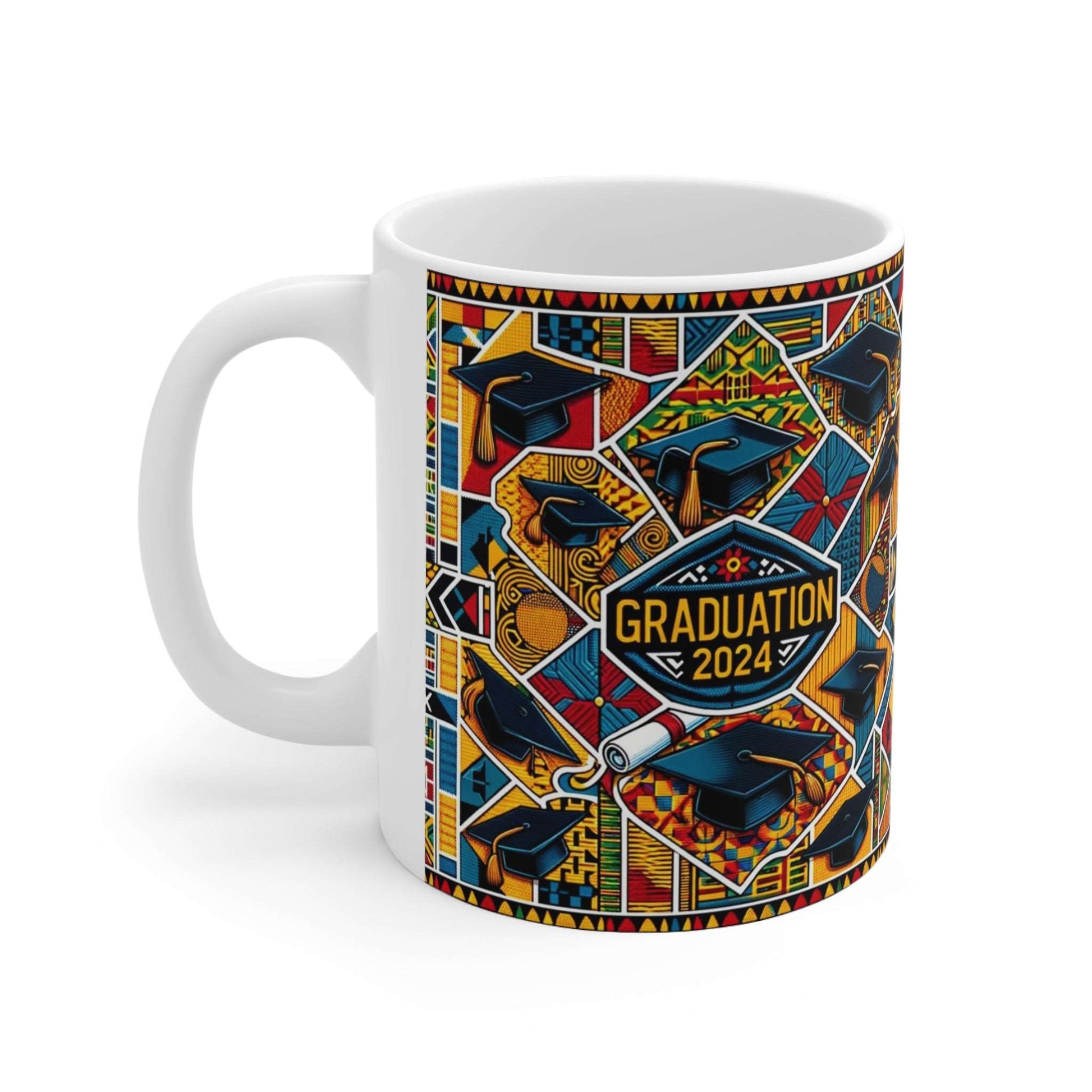 African Kente Cloth Print Class of 2024 Coffee Mug, Tribal Print Senior Graduation Cup