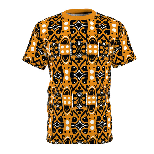 Orange & Black African Print Unisex T-Shirt, Cultural Chic Orange Vibrant African Patterns Unisex Shirt