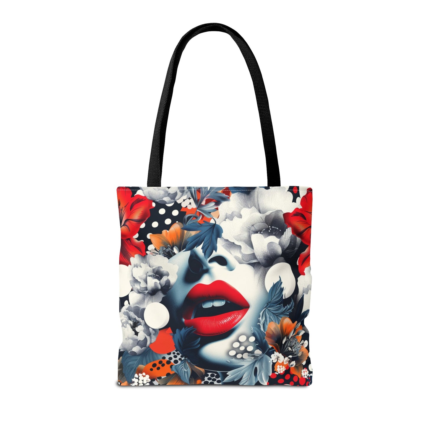 Artistic Floral High Fashion Tote Bag, Modern Polka Dot Carryall