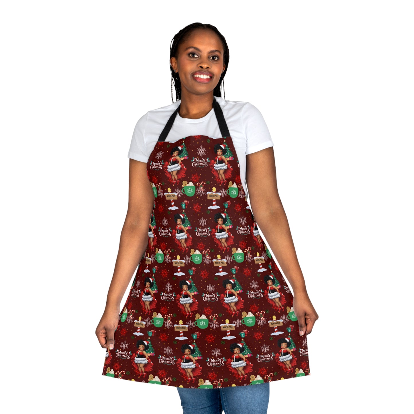 Black Mrs. Claus Christmas Festive Print Apron