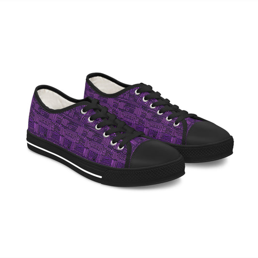 Women's Purple Bogolan Low Top Tennis Shoes, Unique Women's African Print Sneakers