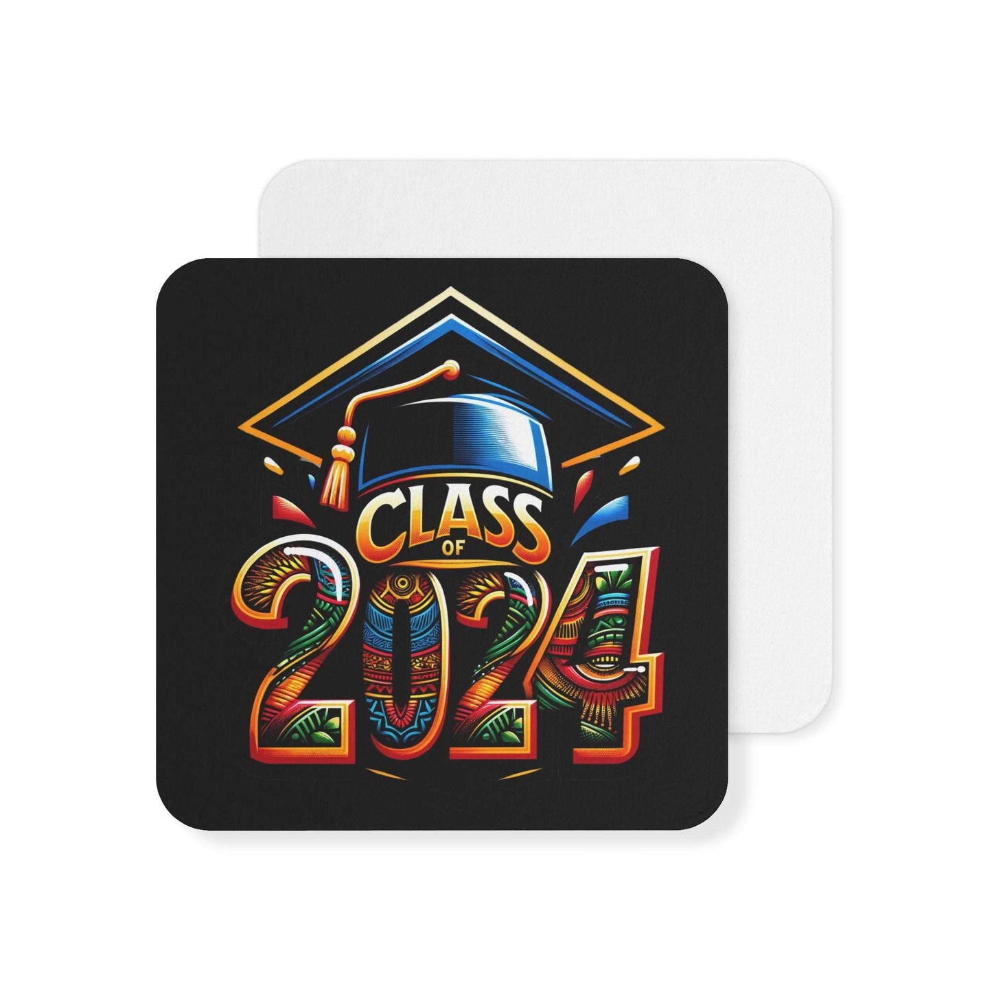 Afrocentric Class of 2024 Graduation Square Coasters,  4" HBCU Kente Cloth Print Bulk Hardboard Coasters