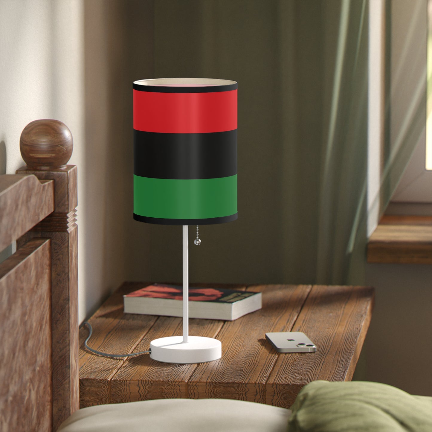 Red Black and Green Pan African Flag Lamp on a Stand, US|CA plug