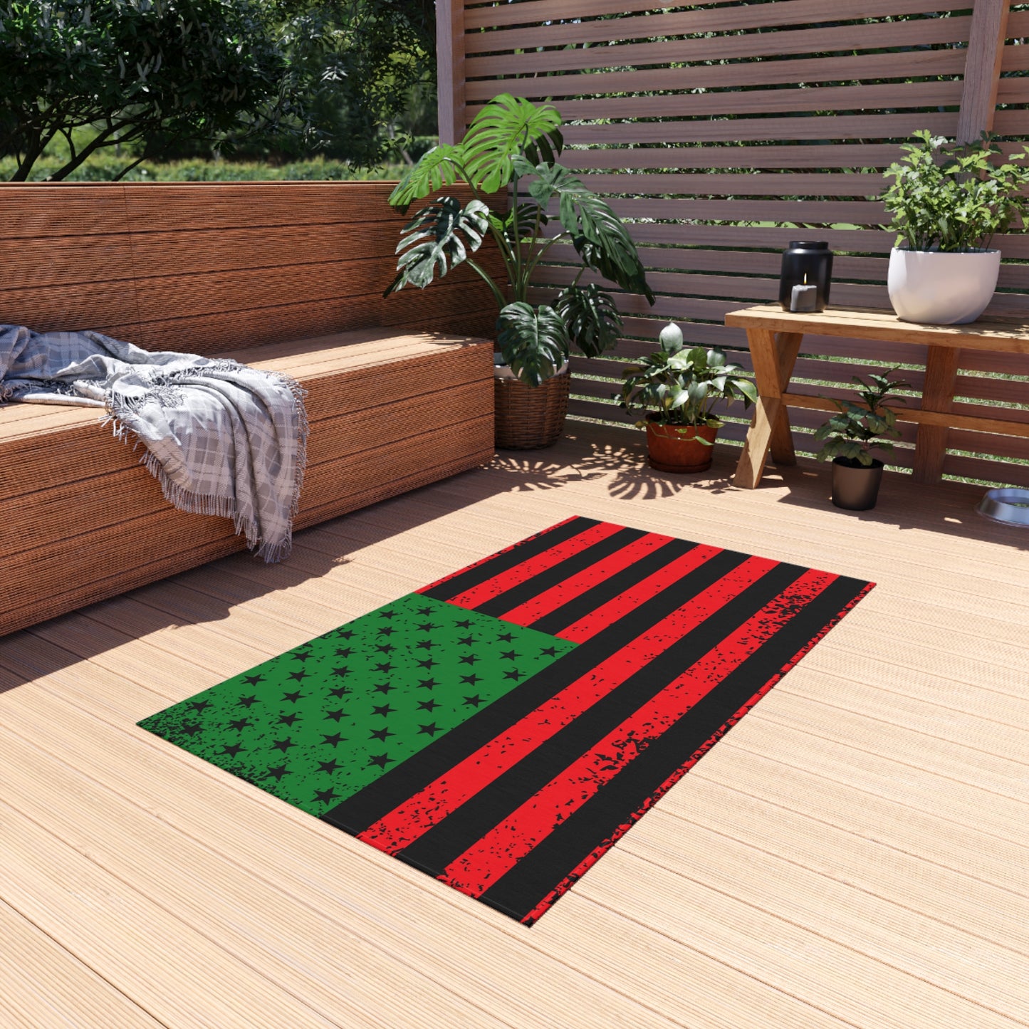 Pan-African Outdoor Rug, Cultural Themed Patio Rug, Red Black Green Flag Rug, Garvey Flag Home Decor, Pan-African American Flag Rug