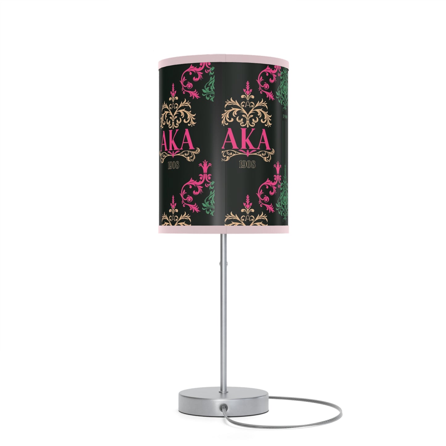 AKA Sorority Pink & Green Table Lamp, Steel Base, High-Res Shade, Dorm Room Decor, Perfect AKA Housewearming Gift, Pretty Girl Office Decor