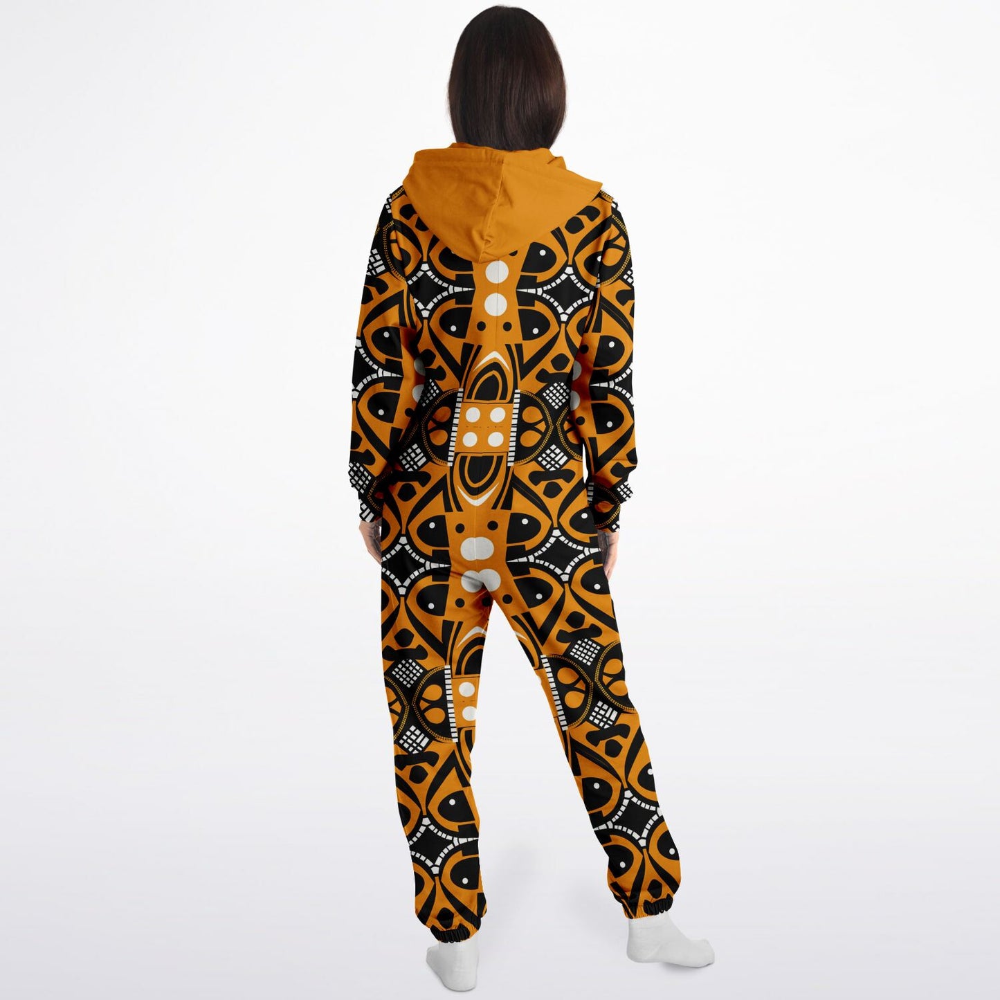 African Print Totem & Columns Cozy Jumpsuit , Yellow and Black Pattern Inspired by Traditional Arts