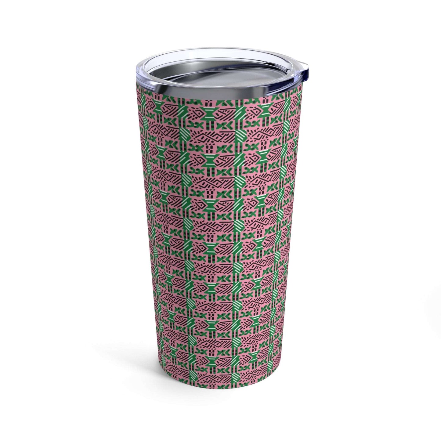 AKA Sorority Inspired 20oz Stainless Steel Travel Tumbler,  Pink & Green Pattern Insulated Reusable Cup