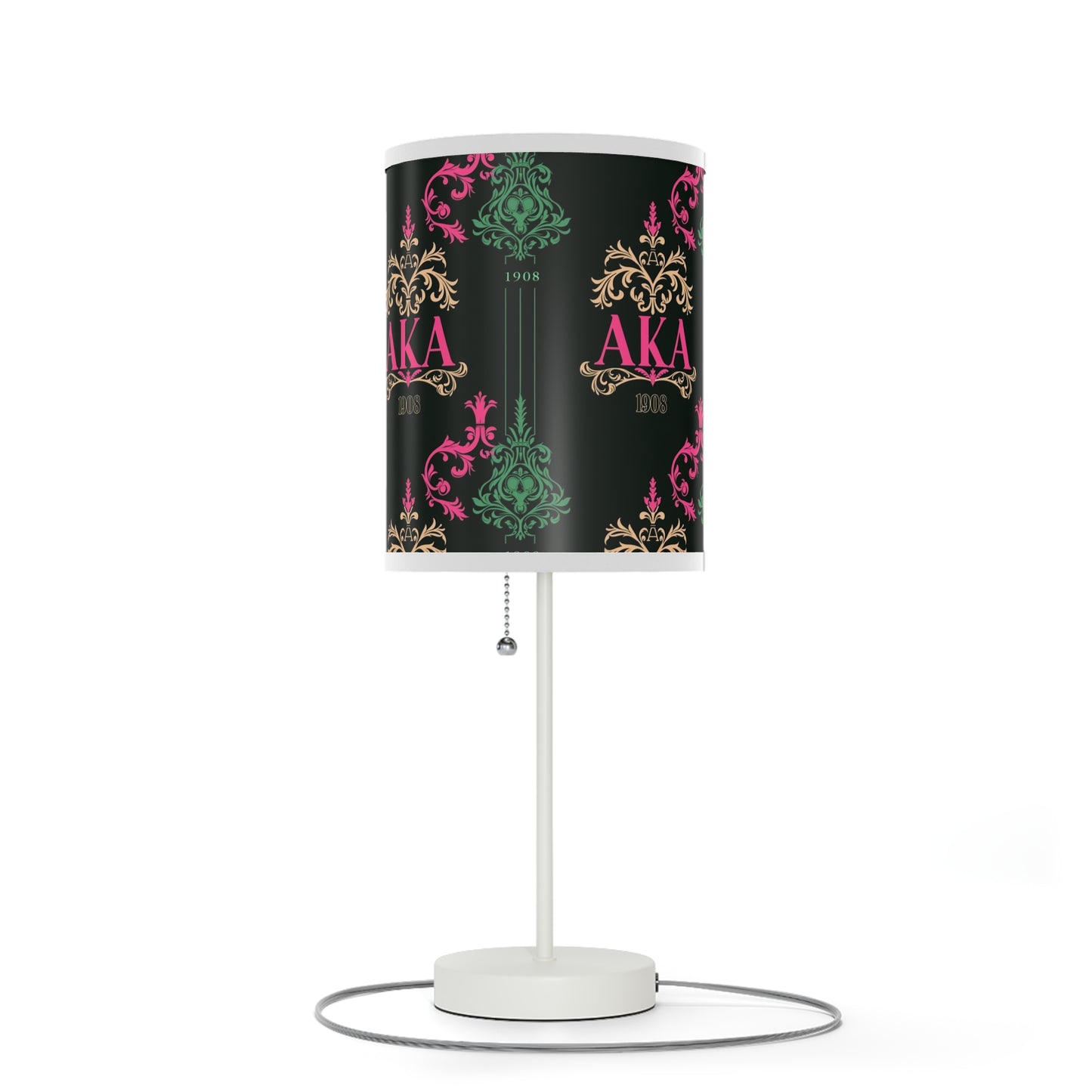 AKA Sorority Pink & Green Table Lamp, Steel Base, High-Res Shade, Dorm Room Decor, Perfect AKA Housewearming Gift, Pretty Girl Office Decor