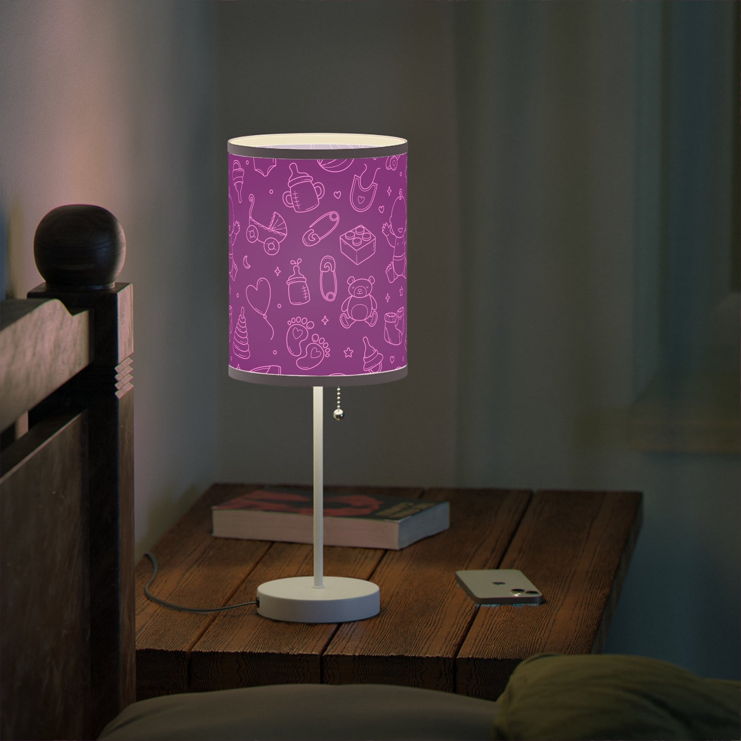 Purple and Punk Baby Themed Table Lamp, Purple Pink Nursery Table Lamp, Baby Shower Gift