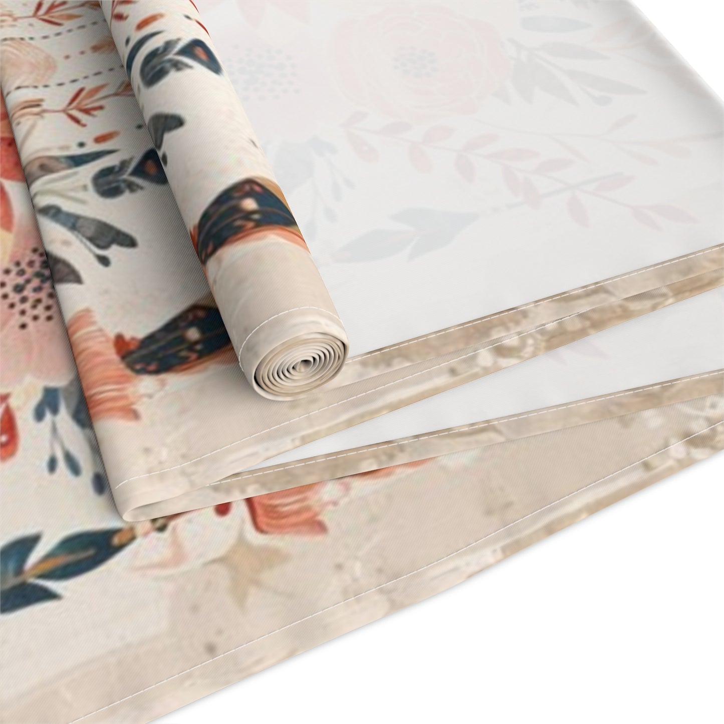 Boho Chic Table Runner – Earthy Floral and Feather Design in Cotton Twill or Polyester