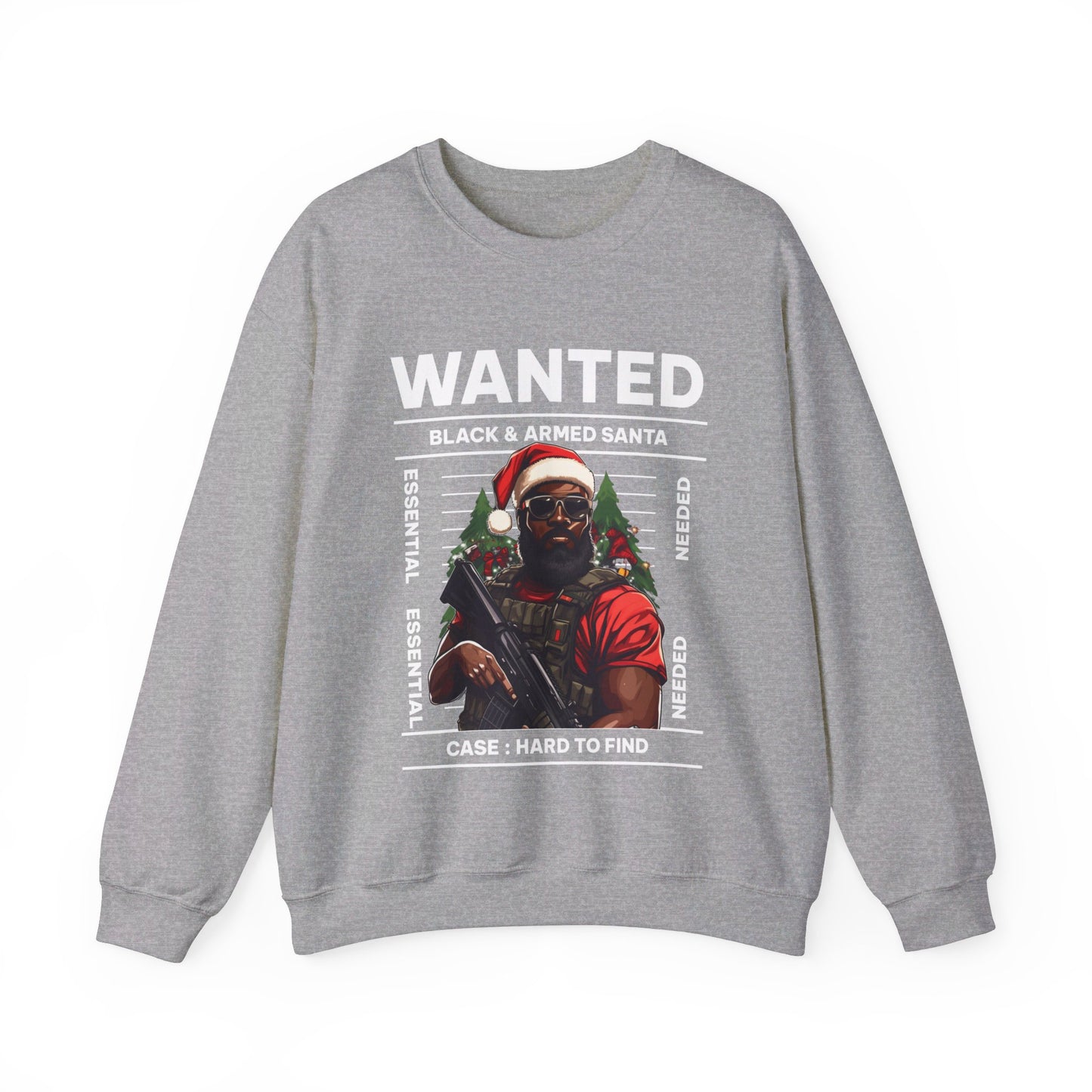 Holiday Wanted Black & Armed Santa Sweatshirt, Festive Pro Gun Christmas Sweater