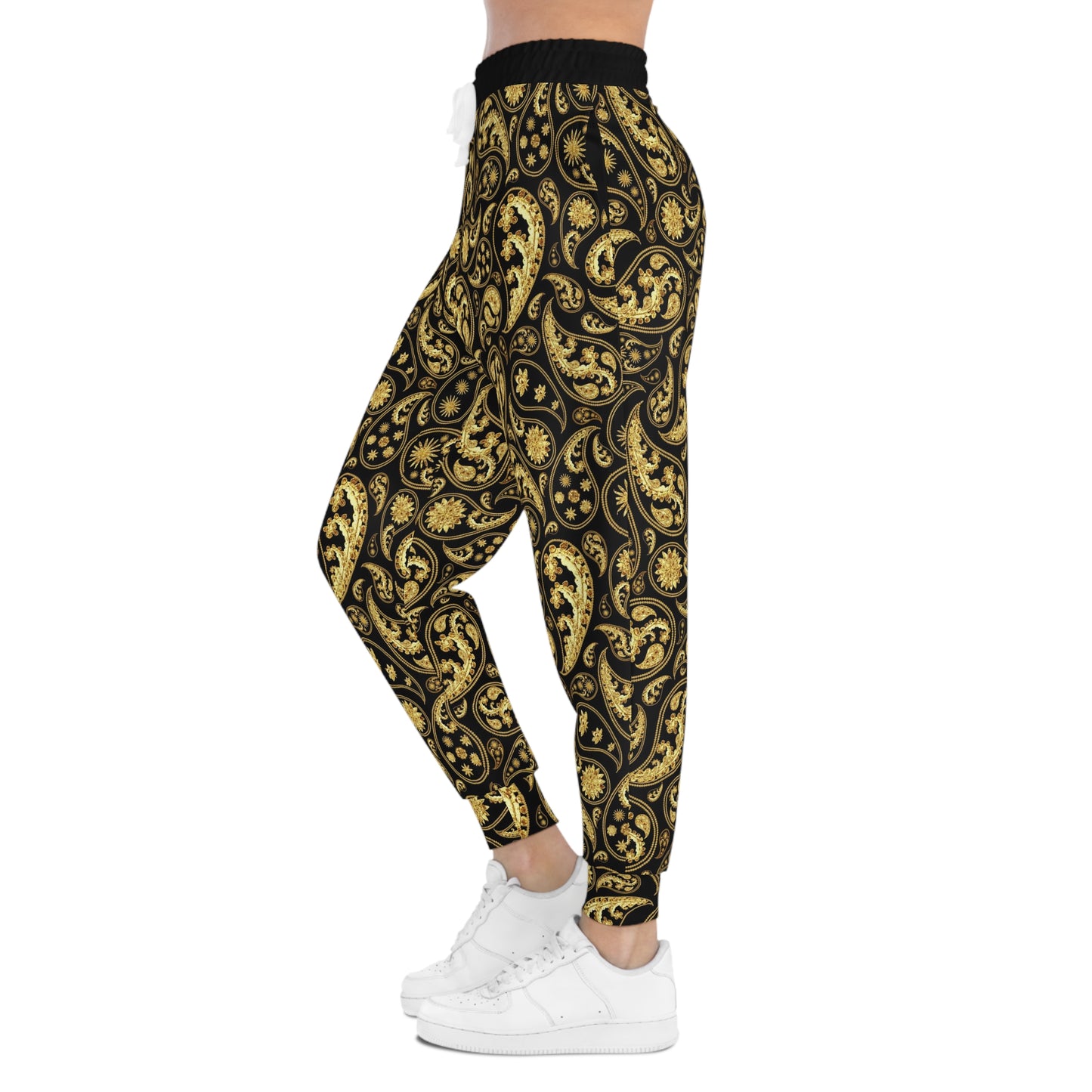 Gold Paisley Print Athletic Joggers Gold and Black Mens Joggers Plus Size Joggers