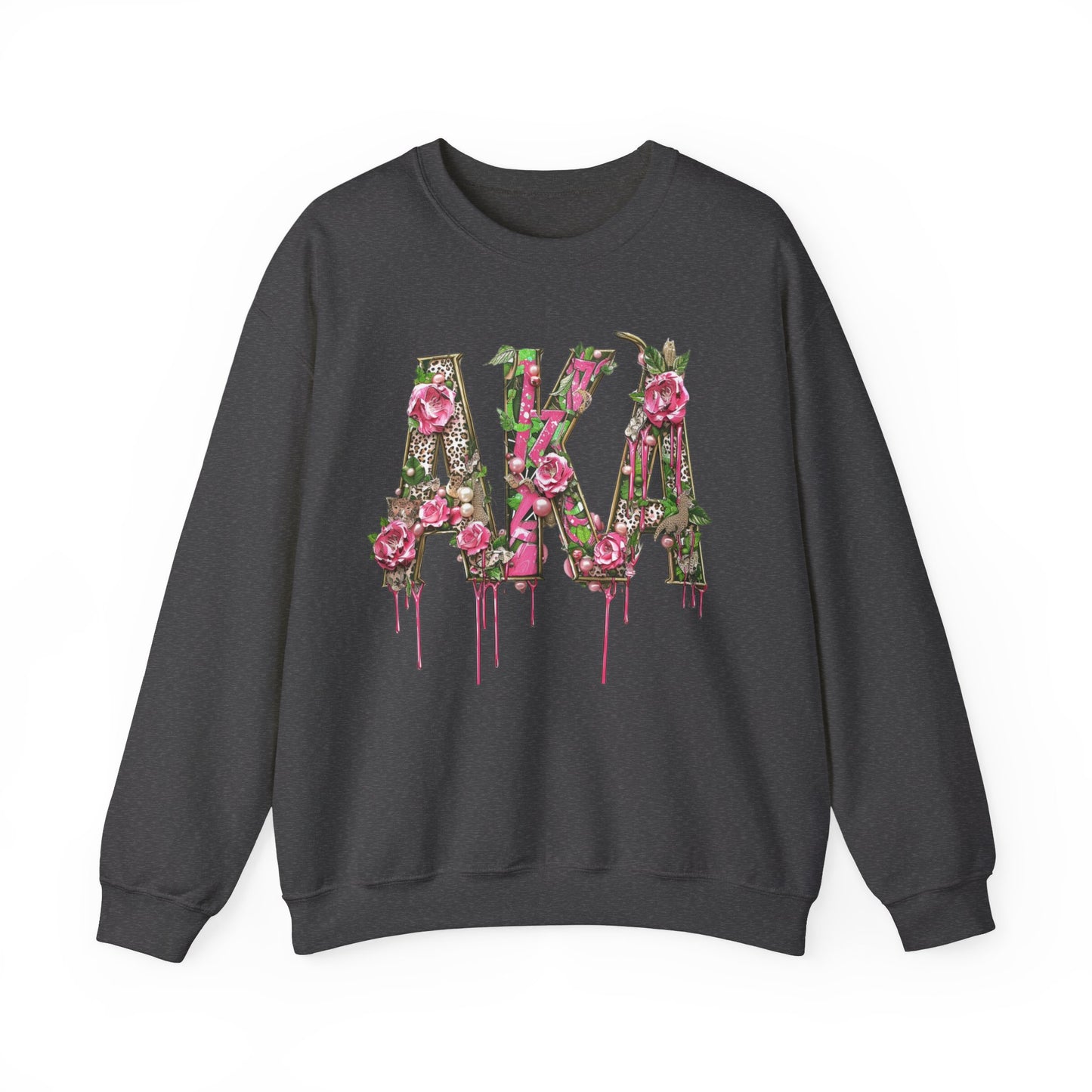 Women's AKA Pink and Green Floral Drip Sweatshirt, Pretty Girl Sorority Apparel