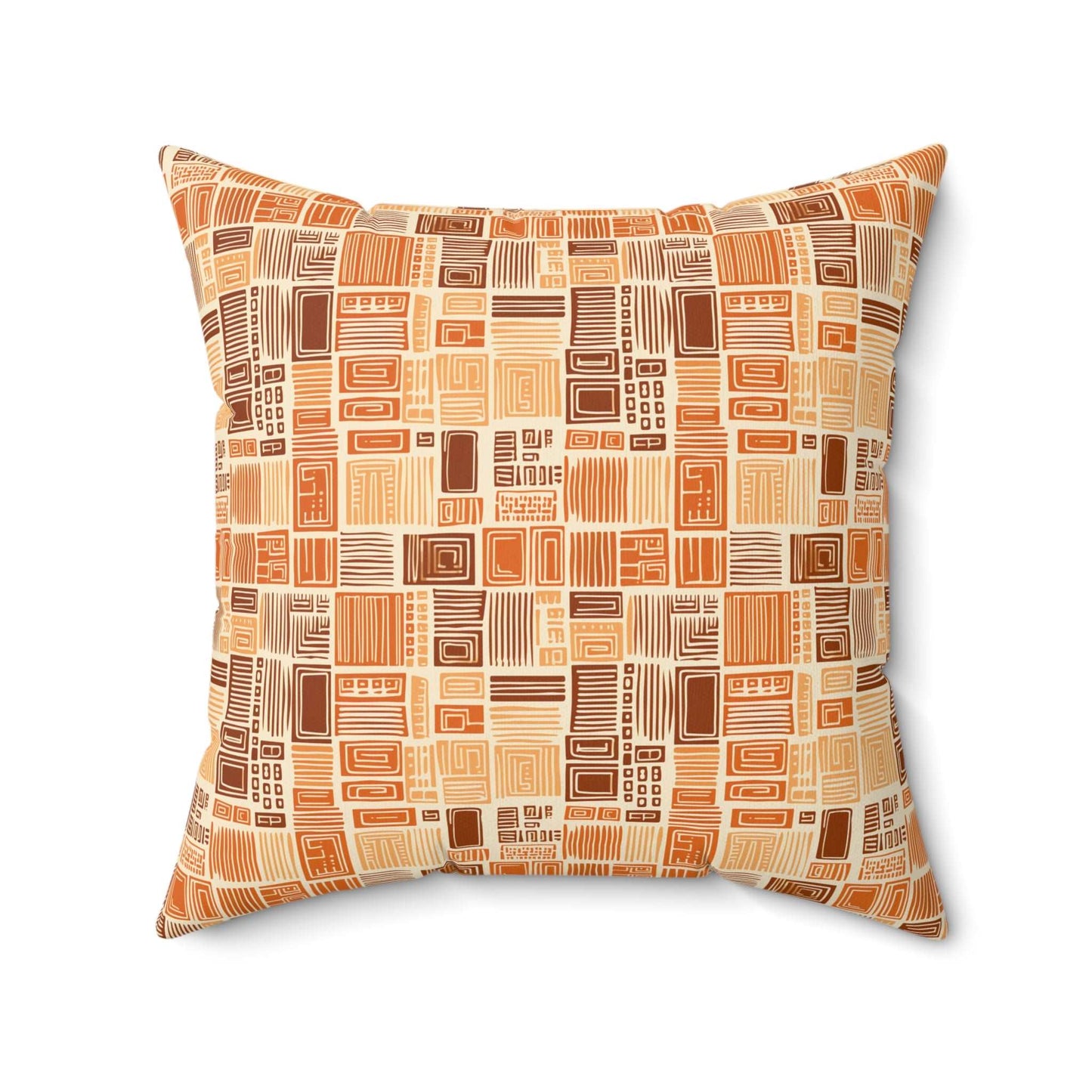 African Print MudCloth Earth Tone Inspired Polyester Square Pillow