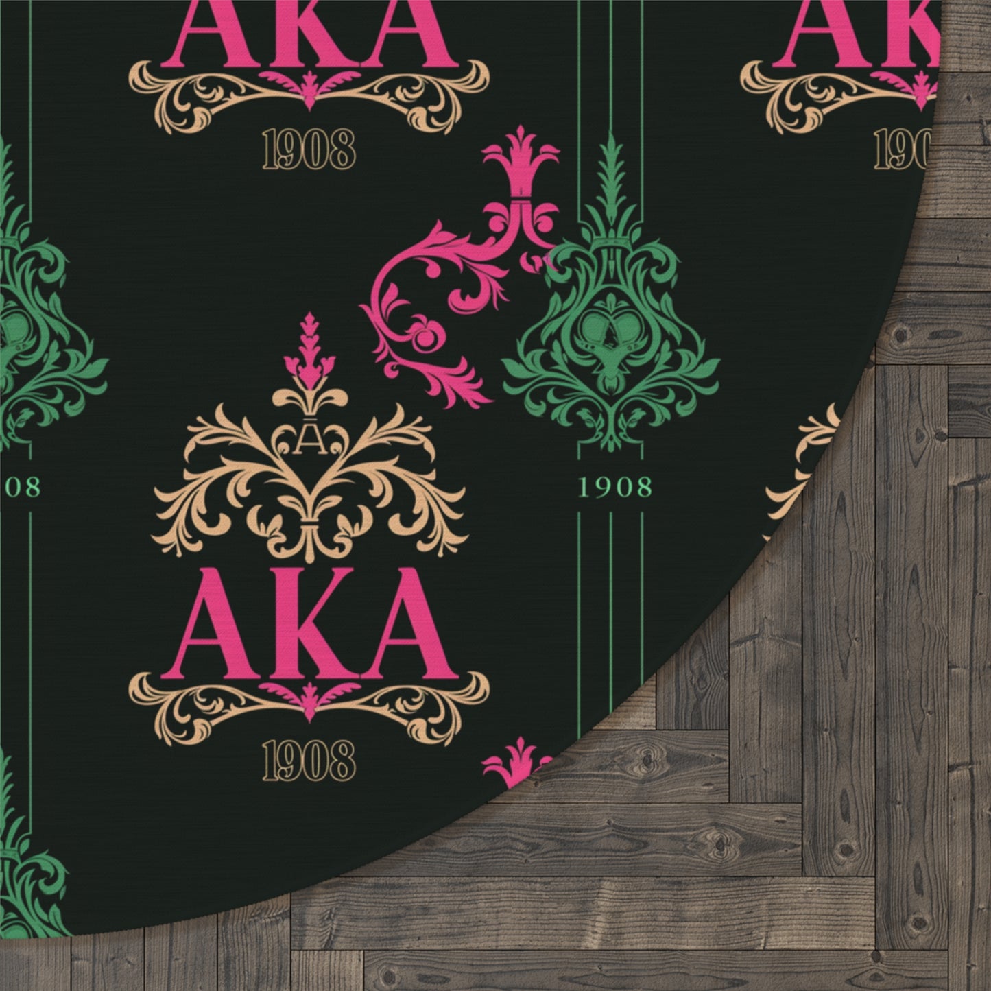 AKA Pink and Green Round Rug, 60" Sorority Sisterhood Decor, Alpha Kappa Alpha, Three Design Choices, Ideal Gift for AKA Sisters