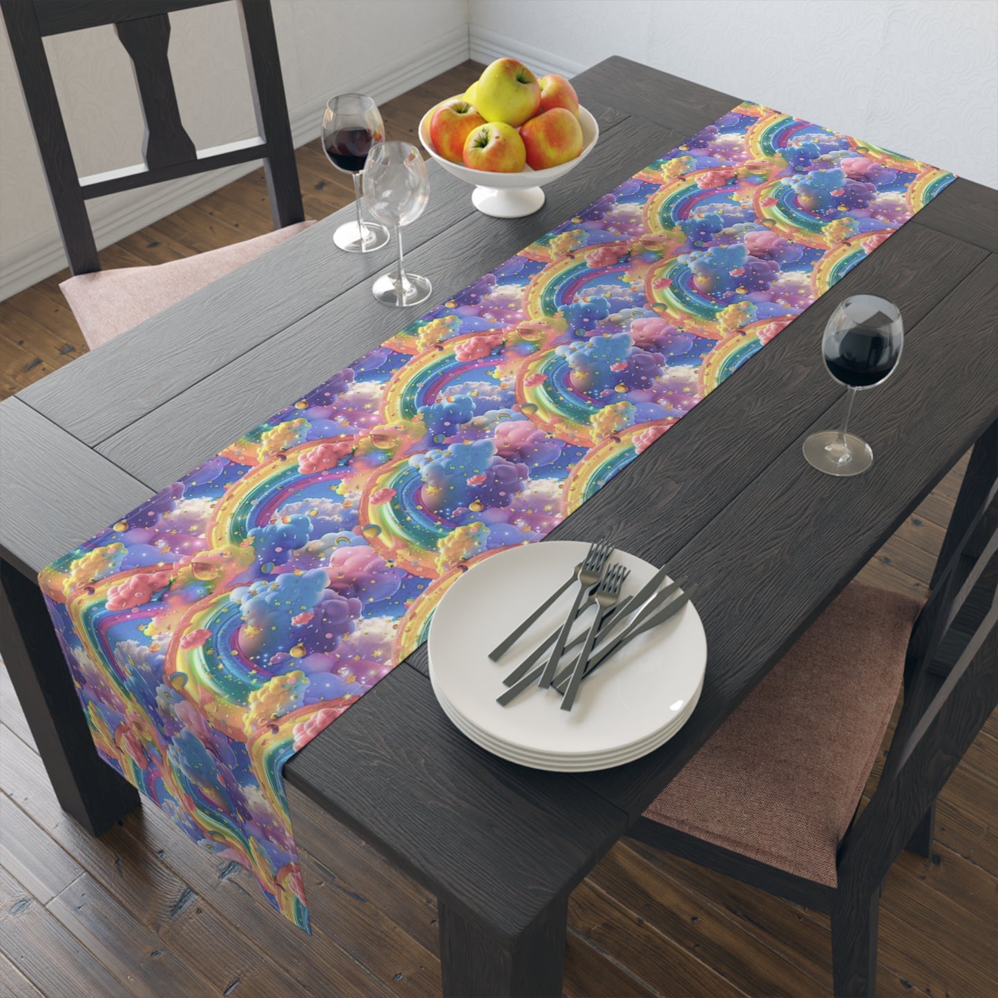 Enchanted Rainbow Table Runner, Whimsical Decor for Baby Showers and Children's Birthday Parties