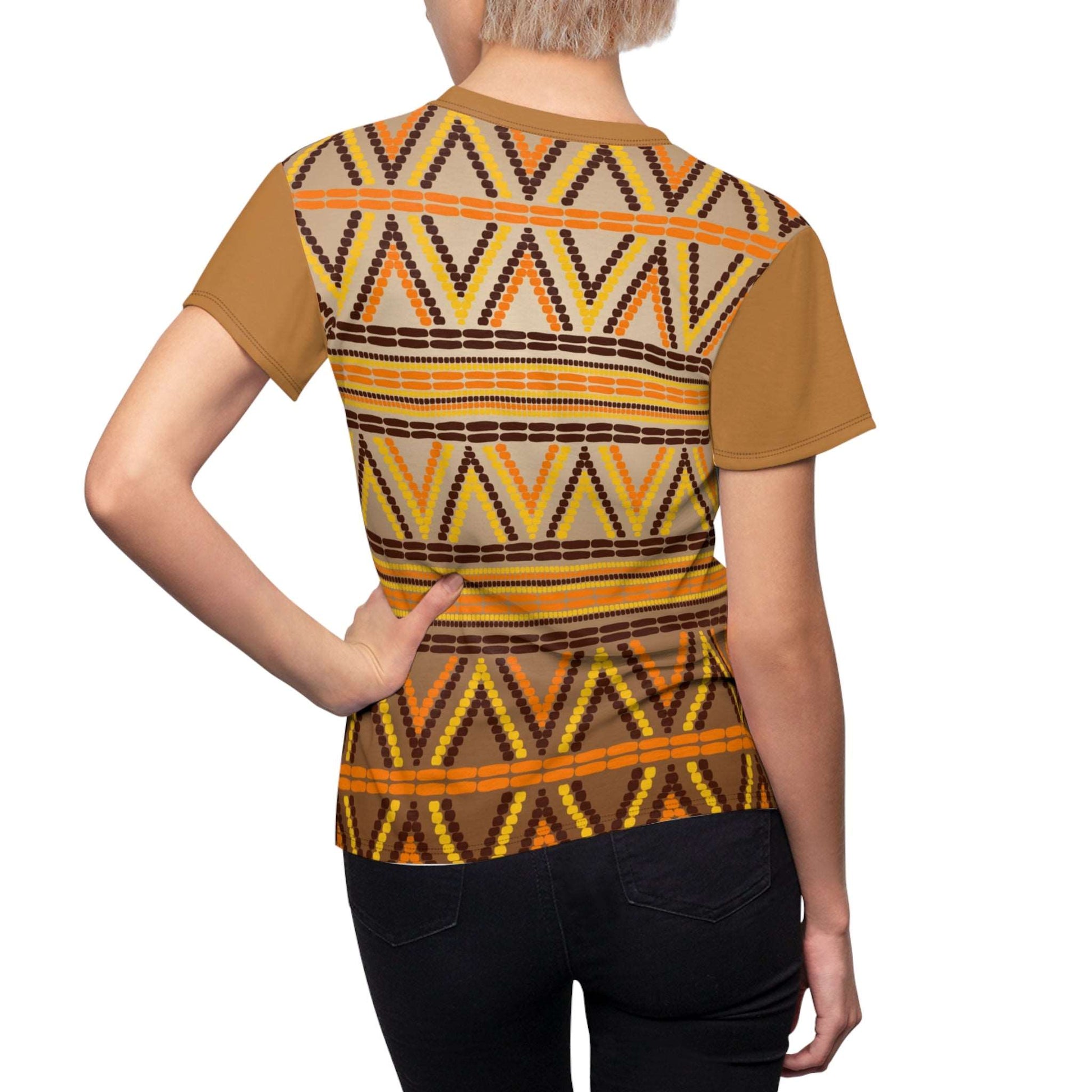 African Print Womens Tee Shirt Gold Orange Brown and Yellow Pattern TShirt