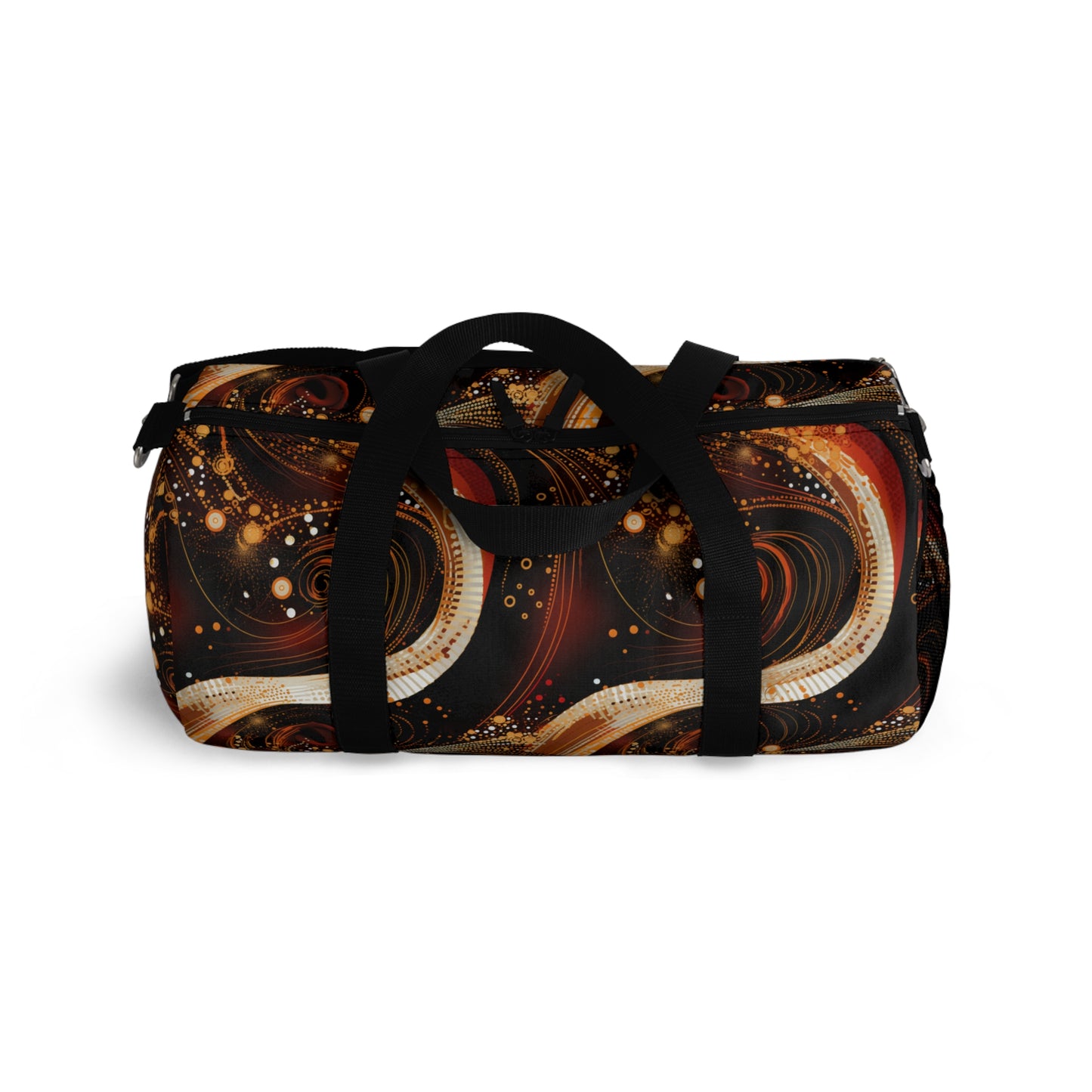 Black & Gold African Print Duffle Bag, Modern Abstract Pattern in Dark Orange and White Gym Bag