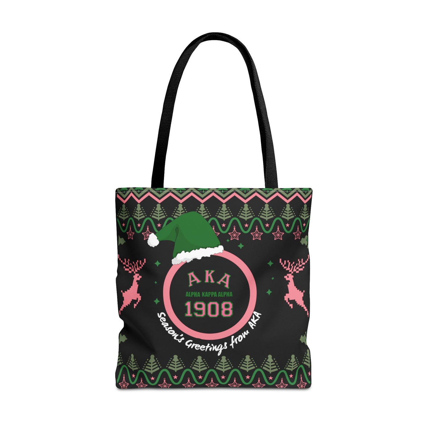 AKA Pink & Green Holiday Tote Bag, All-Over Print, Pretty Girls Gift Bag, Christmas Tote