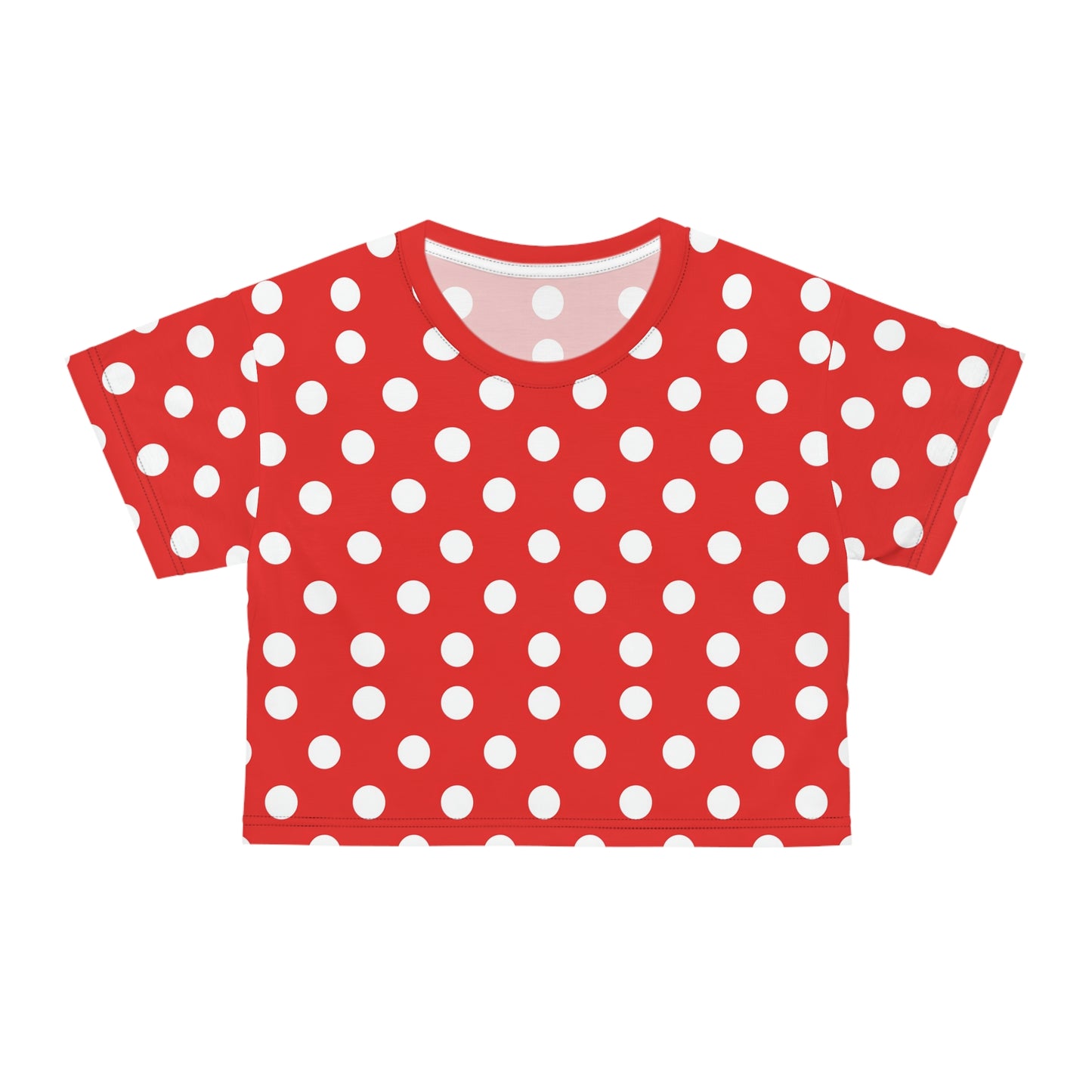 Red and White Polka Dot Crop Tee, Retro Print Women's Fashion