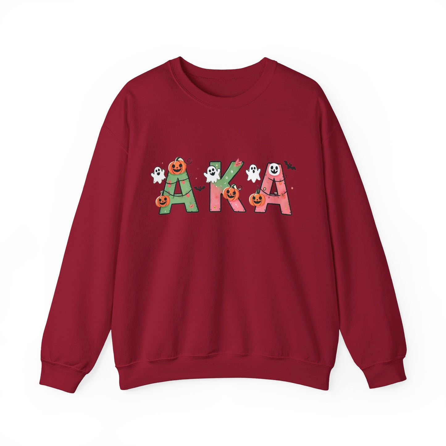 AKA Sorority Halloween Unisex Heavy Blend Crewneck Sweatshirt, Pink and Green Ghost Design