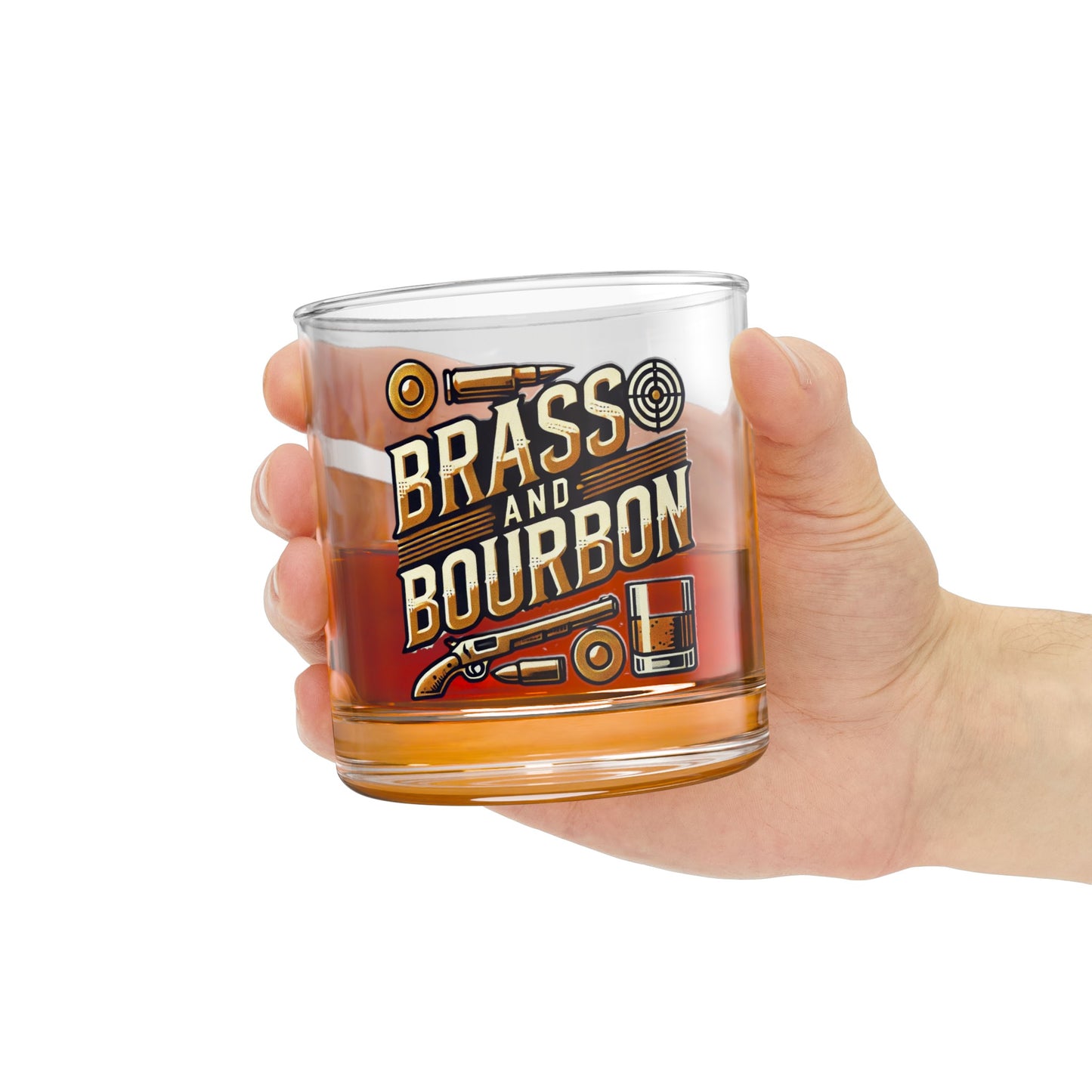 Brass & Bourbon Rocks Glass 10oz, Clear Tempered Glass , Pro 2A and Bourbon Enthusiasts