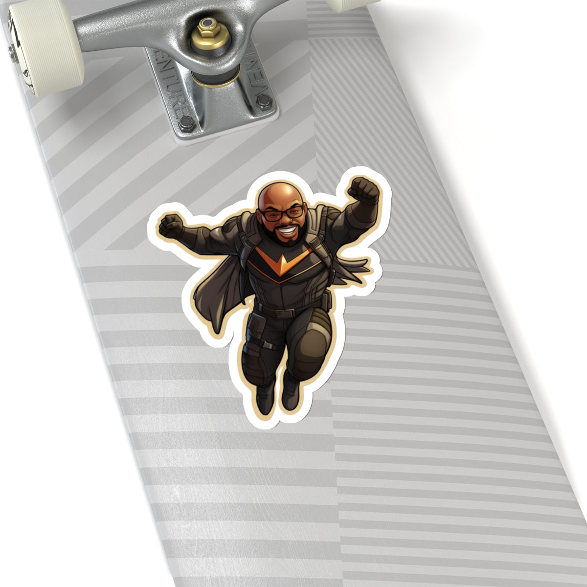 Black Superhero Sticker 5 Pack, Bald Man with Glasses, Tactical Vest, Cartoon Style Hero Sticker Art Pack